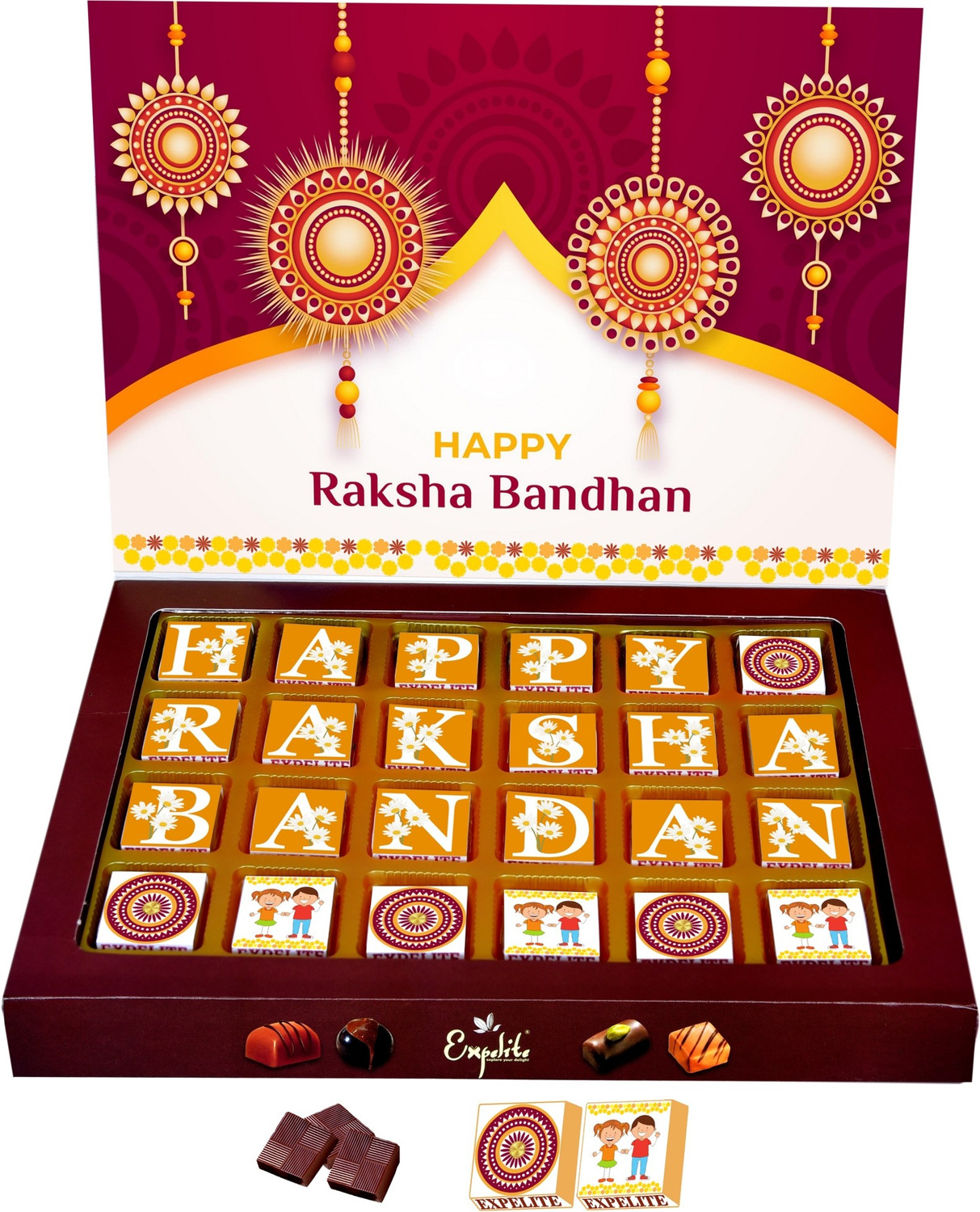 Image of Expelite Rakhi Gift with chocolate and Roli Chawal - 24 pieces raksha bandhan Chocolate gift to Cousin Brother Combo
