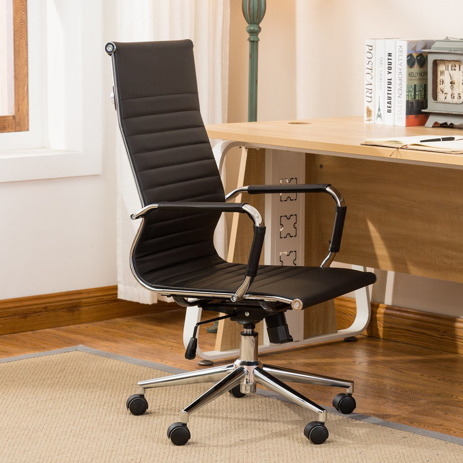 Image of Flipkart Perfect Homes Faux Leatherette Revolving High Back Conference Office Desk Study Chair With Arms For Conference, Home, Office in Black Colour Leatherette Office Conference Chair