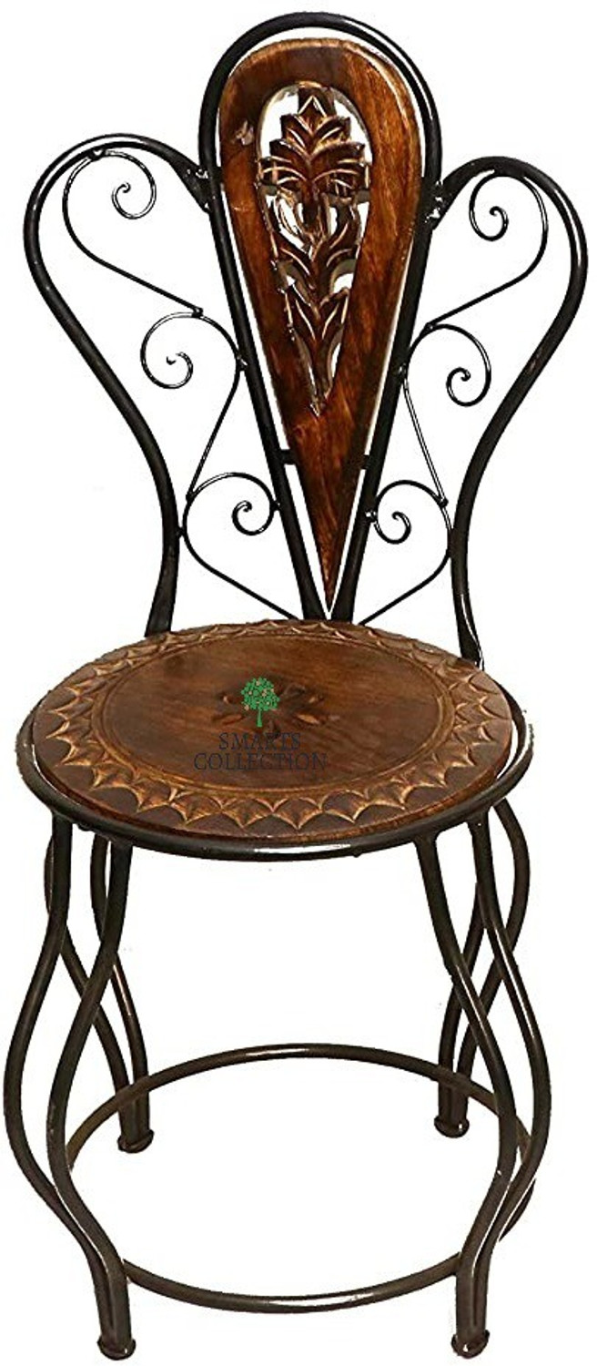Image of Smarts collection Royal look Wood & Wrought Iron Patio Furniture Set Solid Wood 4 Seater Dining Set