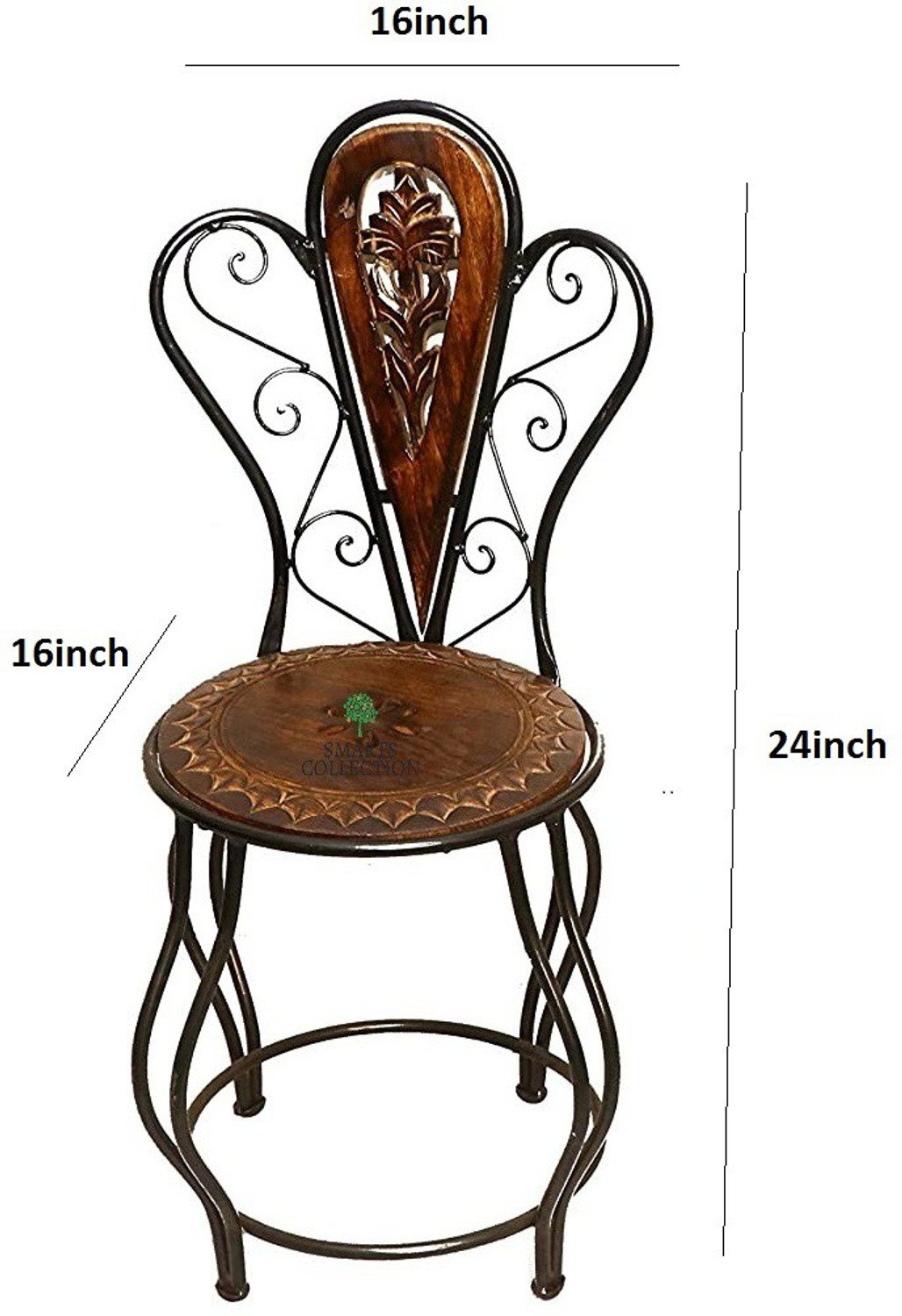 Image of Smarts collection Royal look Wood & Wrought Iron Patio Furniture Set Solid Wood 4 Seater Dining Set