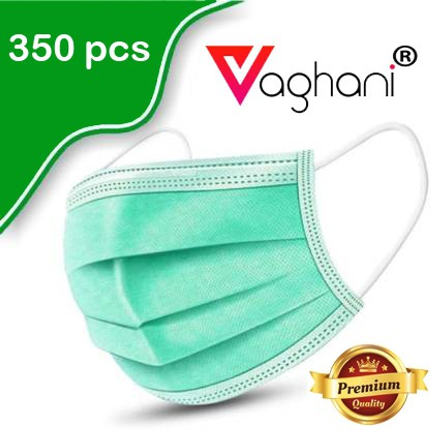 Image of Vaghani 350 Pcs With Nose Pin Relience Green Mask With Nose Pin Disposable Iso Mark 3 Ply Pharmaceutical Breathable Surgical Pollution Face Mask Respirator with 3 Layer For Men, Women, Kids 3 Ply Surgical Mask (350 Piece) ( Relience Green ) Surgical Mask With Melt Blown Fabric Layer