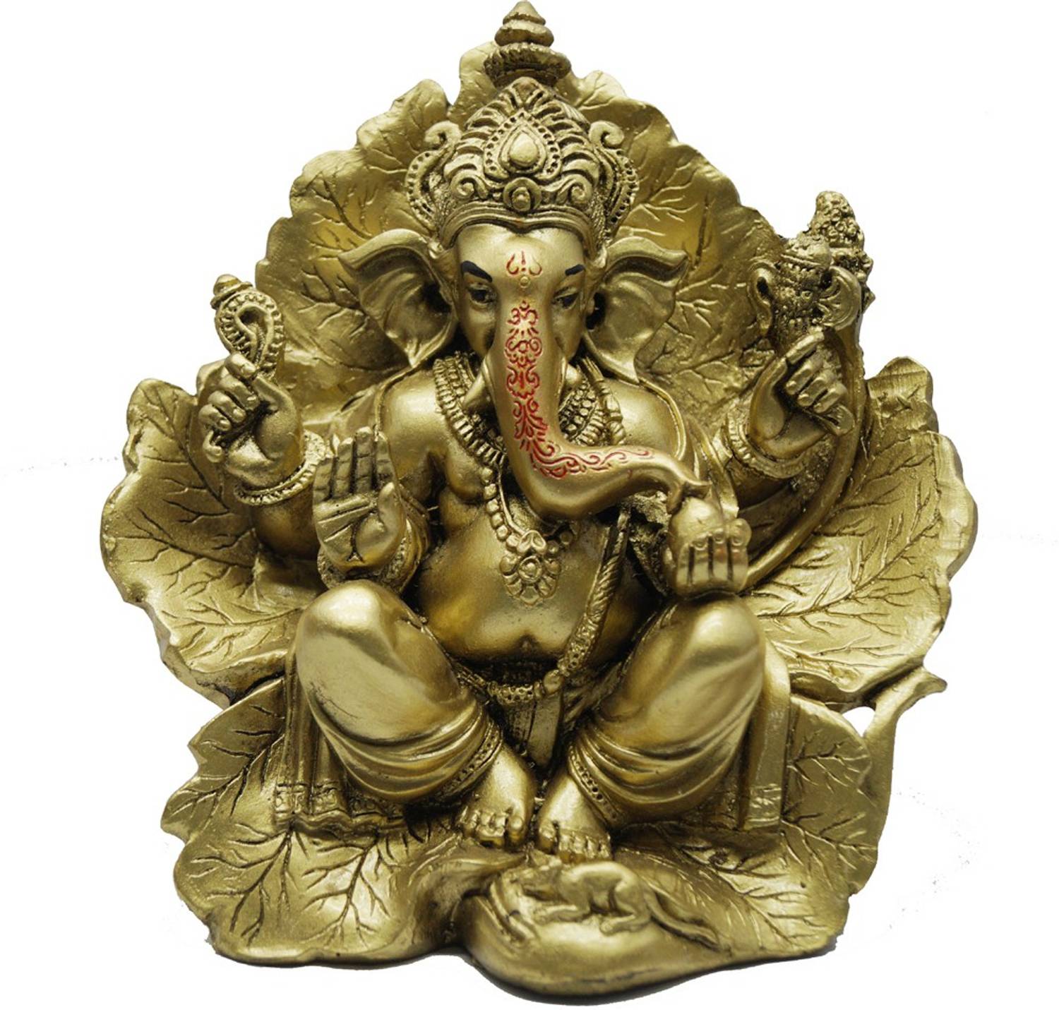 JRG Ganesha Sitting Gold Antique Finish Idol Statue Decorative Showpiece  -  16 cm