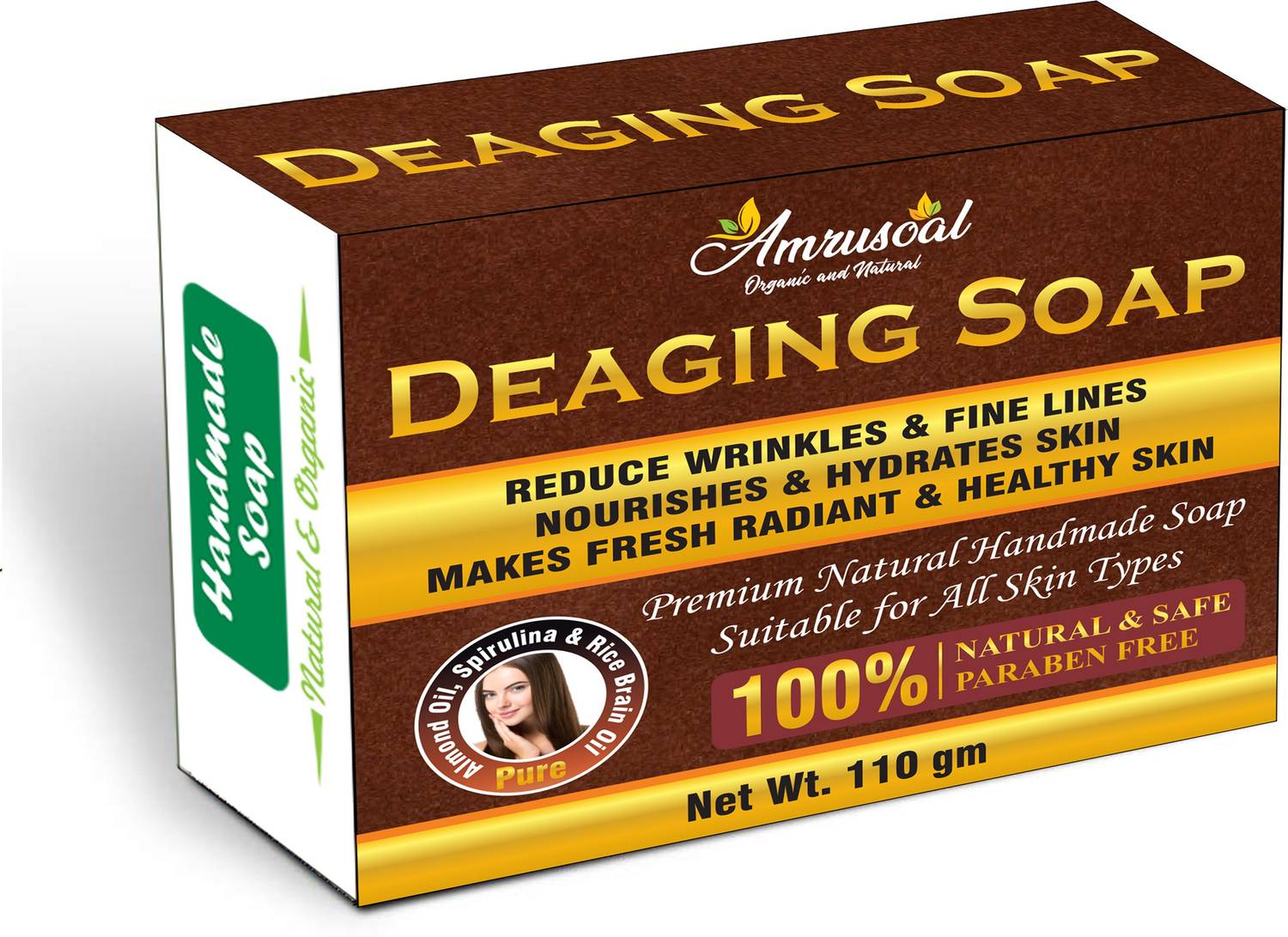 AMRUSOAL Deaging Soap | Natural Handmade Bathing Soap | Makes Fresh, Radiant & Healthy Skin | Reduce Wrinkles & Fine Lines | Skin whitening Soap | Nourishes & Hydrates Skin