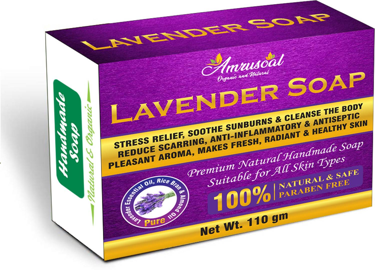 AMRUSOAL Lavender Soap | Handmade Bathing Soap | Reduce scarring, Anti-inflammatory & Antiseptic | Moisturizes & Revitalizes Skin | Stress relief, Soothe Sunburns | For All Skin Types
