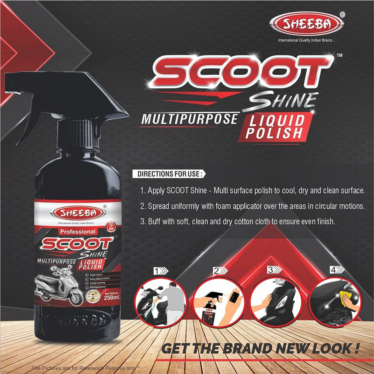 Image of Sheeba Liquid Car Polish for Windscreen, Leather, Tyres, Metal Parts, Dashboard, Chrome Accent, Headlight, Exterior