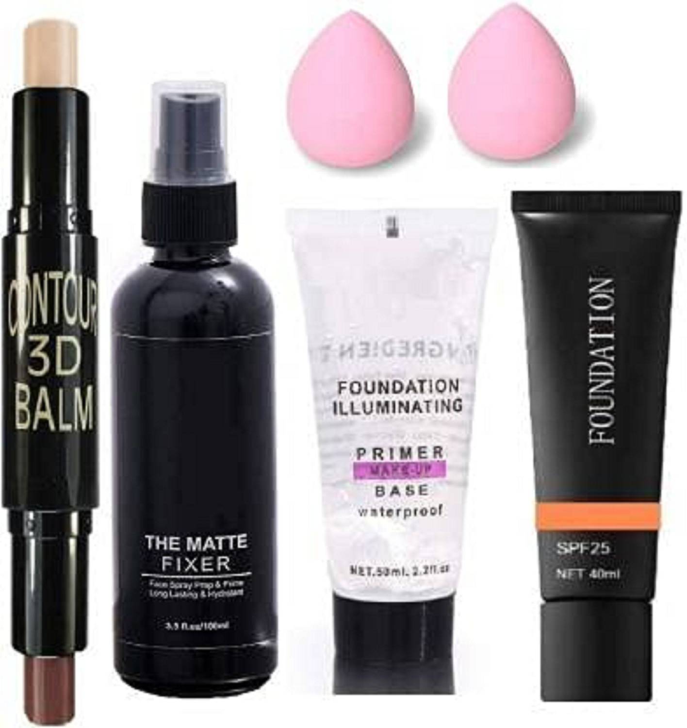 ADJD MATTE FINISH LIQUID TUBE FOUNDATION ,2 IN 1 CONCEALER STICK,MAKEUP BASE PRIMER ,MAKEUP SETTING FIXER WITH MAKEUP BLENDER