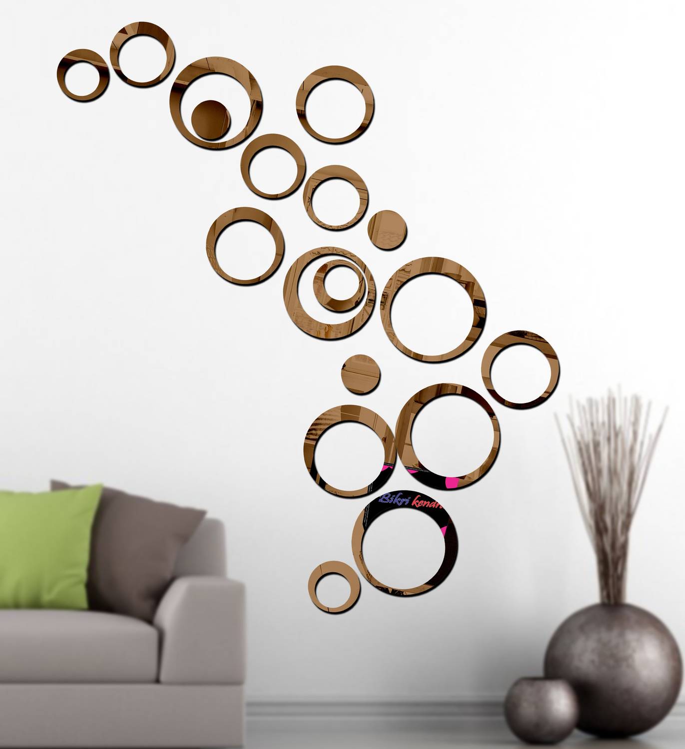 Bikri Kendra 14 cm Brown 18 ring - 3d acrylic mirror wall stickers Self Adhesive Sticker