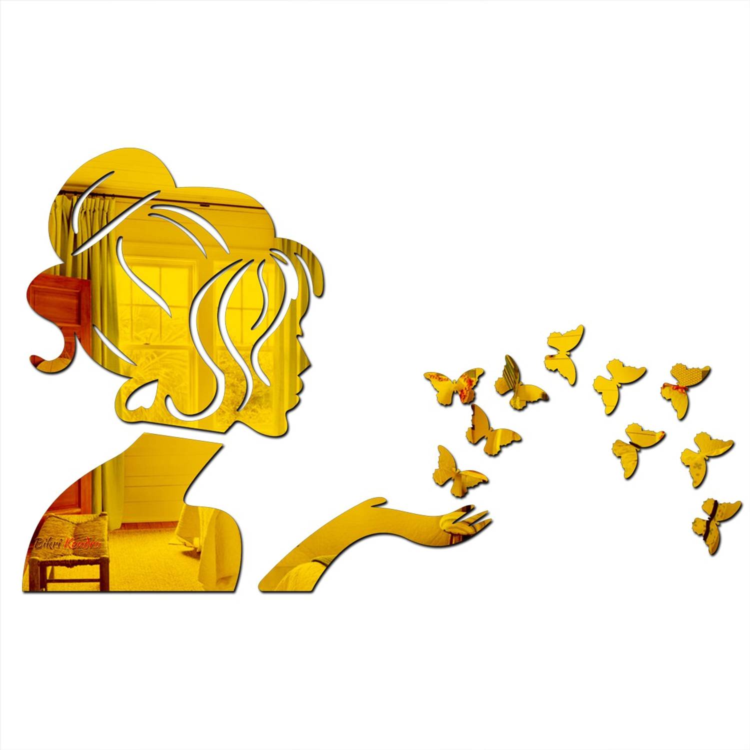 Bikri Kendra 50 cm Angel fairy golden - 3d acrylic mirror wall stickers Self Adhesive Sticker