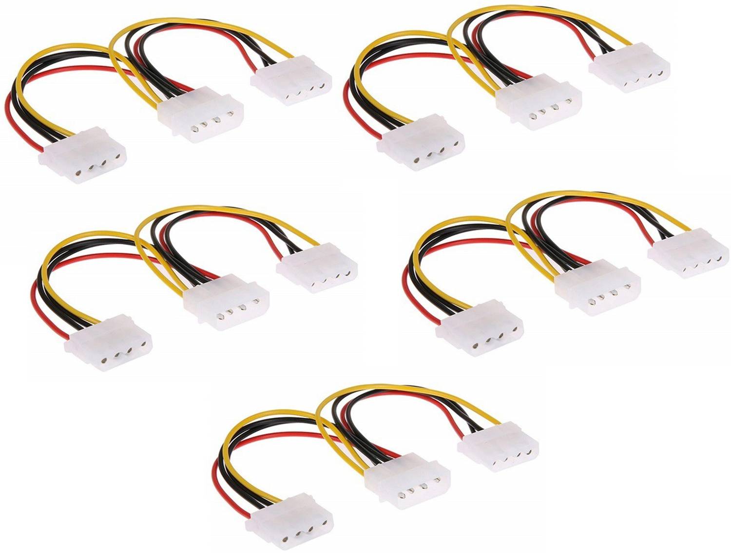 LipiWorld TV-out Cable 4 Pin Molex Male to 2 Ports Molex IDE Female Power Supply Y Splitter Adapter 17Cm Cable for PC, Cooling Fan CD Driver Hard Disk (Molex 4P Male to Dual Female Pack-5)