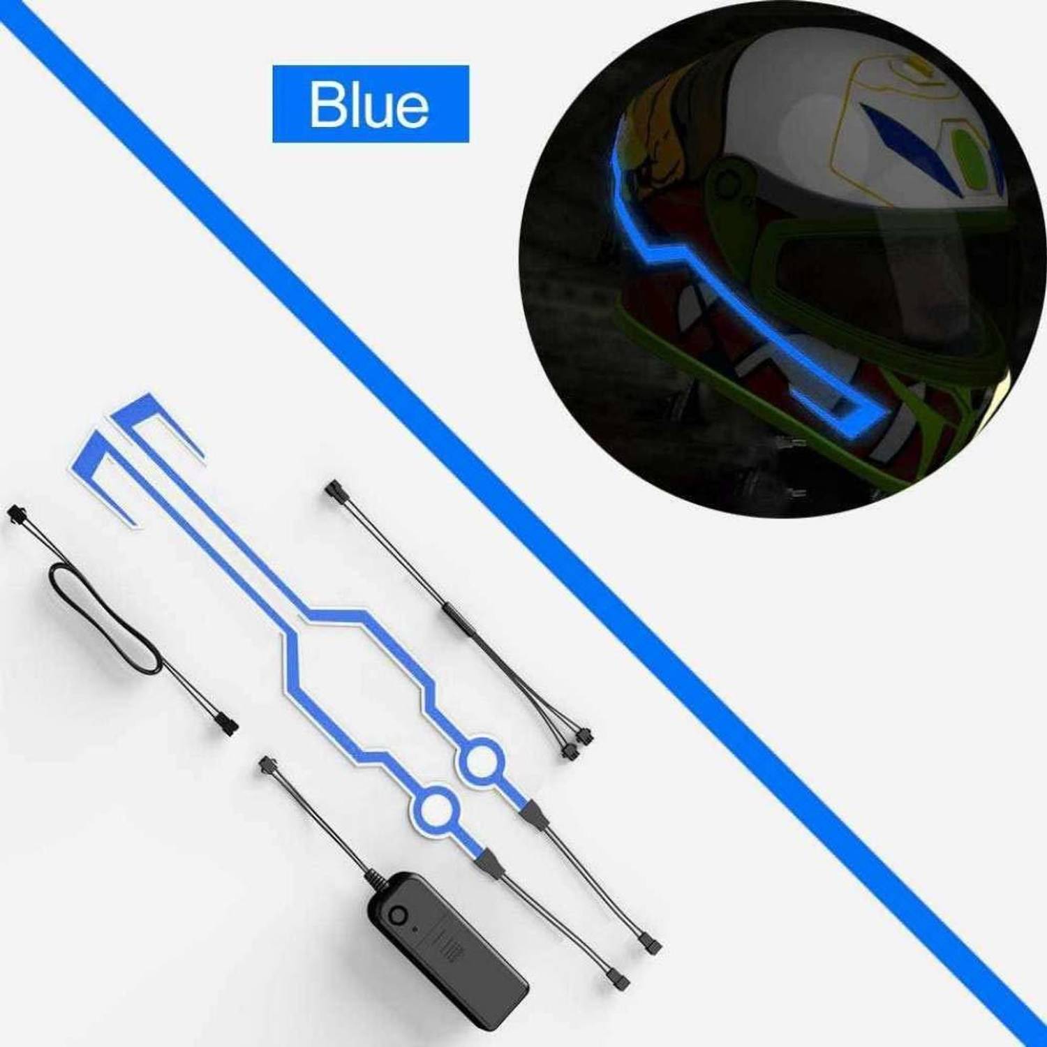 acube mart Motorcycle Bike Helmet Led Light Strip Kit Bar 3 Modes with 2 strips (blue) LED Helmet Strip Light