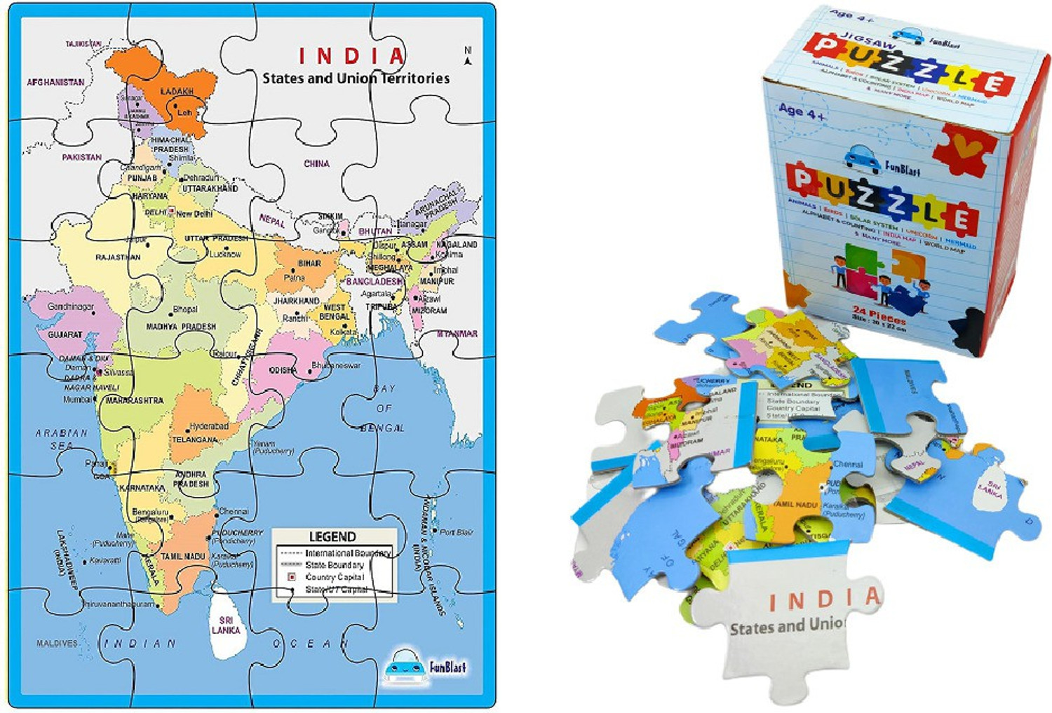 Image of FunBlast Map of India Jigsaw Puzzle for Kids Jigsaw Puzzle for Kids | Educational Learning Jigsaw Puzzle for 3+ Years Kids /Boys /girls