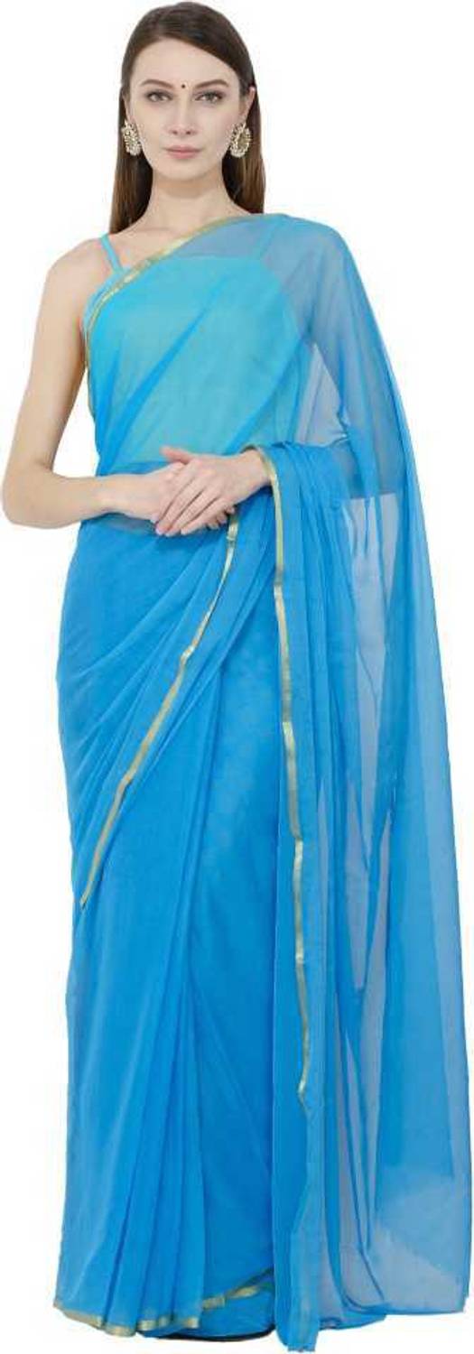 REBOOT FASHIONS Solid/Plain Bollywood Chiffon Saree