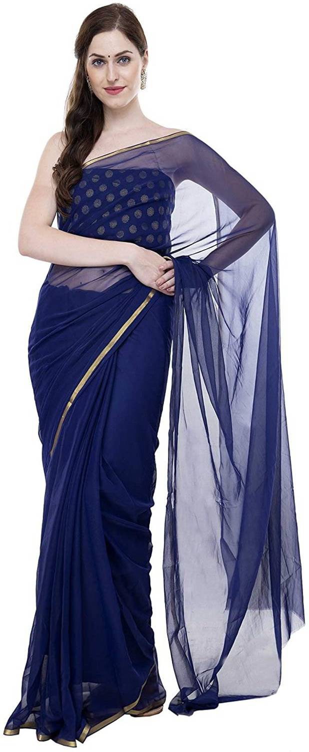REBOOT FASHIONS Solid/Plain Bollywood Chiffon Saree