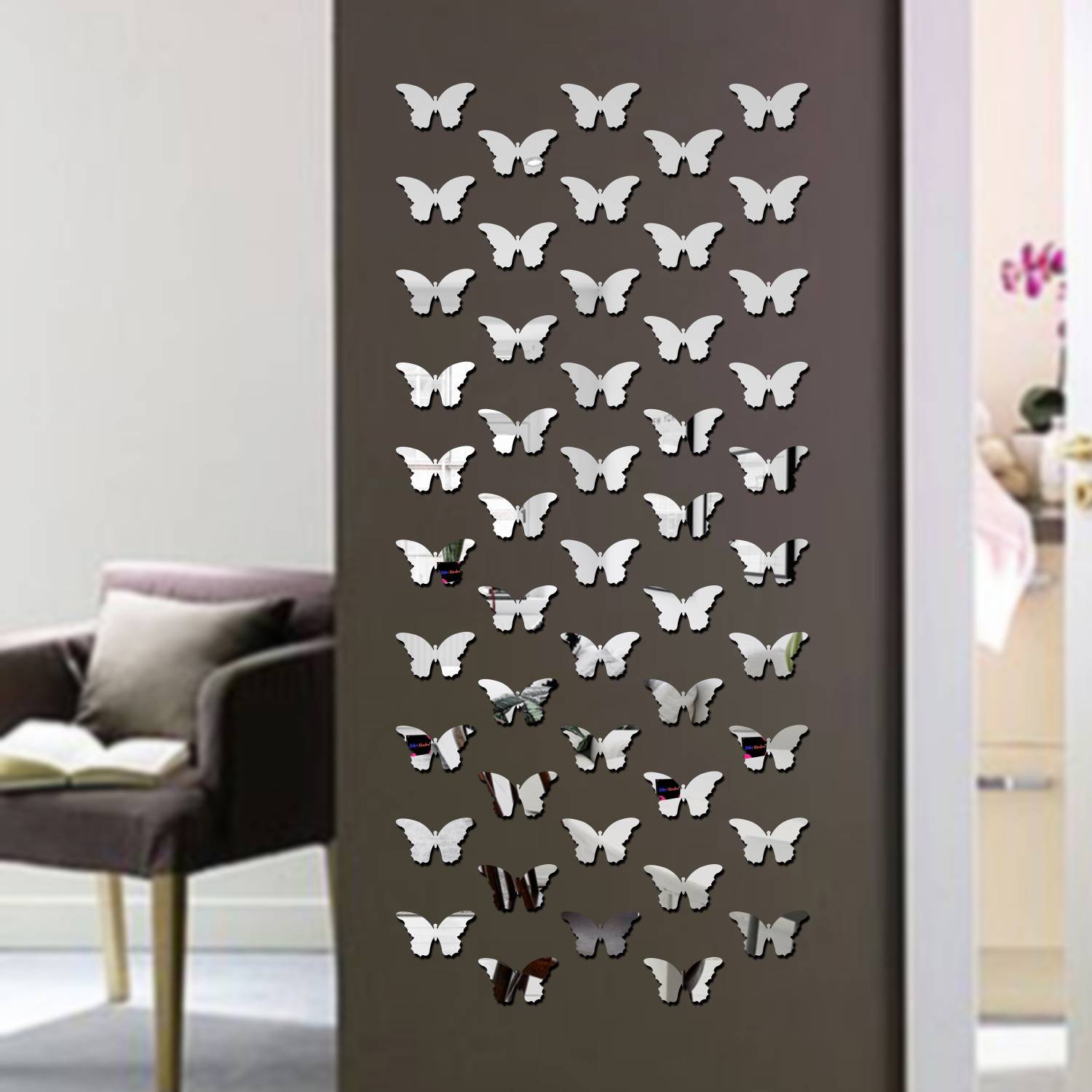 Bikri Kendra 6 cm Butterfly 40 silver - 3d acrylic mirror wall stickers Self Adhesive Sticker