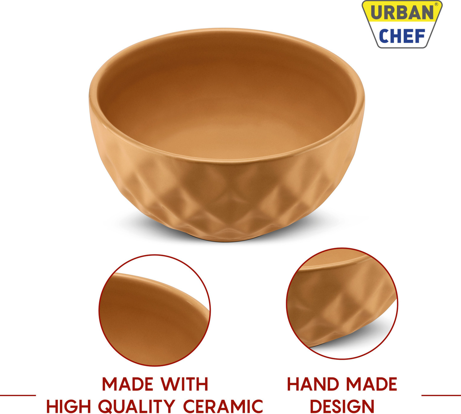 Image of Urban Chef Ceramic Serving Bowl Prism Ceramic Handcrafted Shine Matte - Ceramic Bowl Set - Microwave Safe Salad / Soup / Cereal / Serving Bowl Ideal For Self Use Or Gift for Friends, Anniversary, Birthday