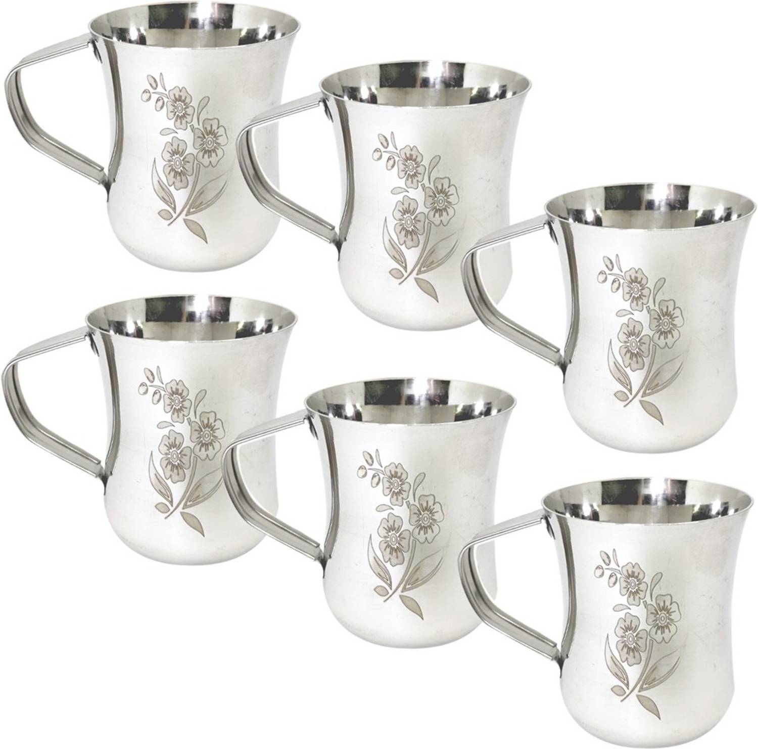 bartan hub Pack of 6 Stainless Steel Tea/Coffee Cup Set of 6 ( Laser Finished ,150 ML , Stainless Steel , Dishwasher safe )