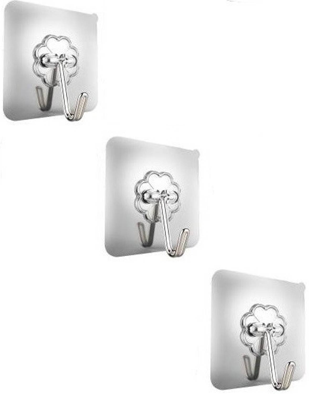 AKADO Plastic waterproof magic sticker wall sticker Hook Clothing hanging Towel Hanger for Kitchen, Bathroom, Utensil Hook Holder, Bedroom (3 Set) Hook 1