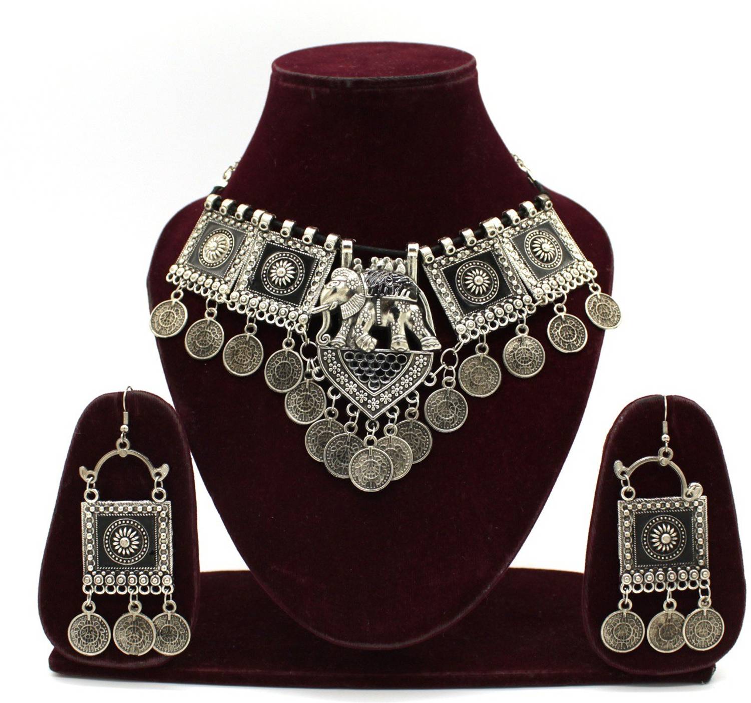 Shining Angel Metal Silver Silver, Black Jewellery Set