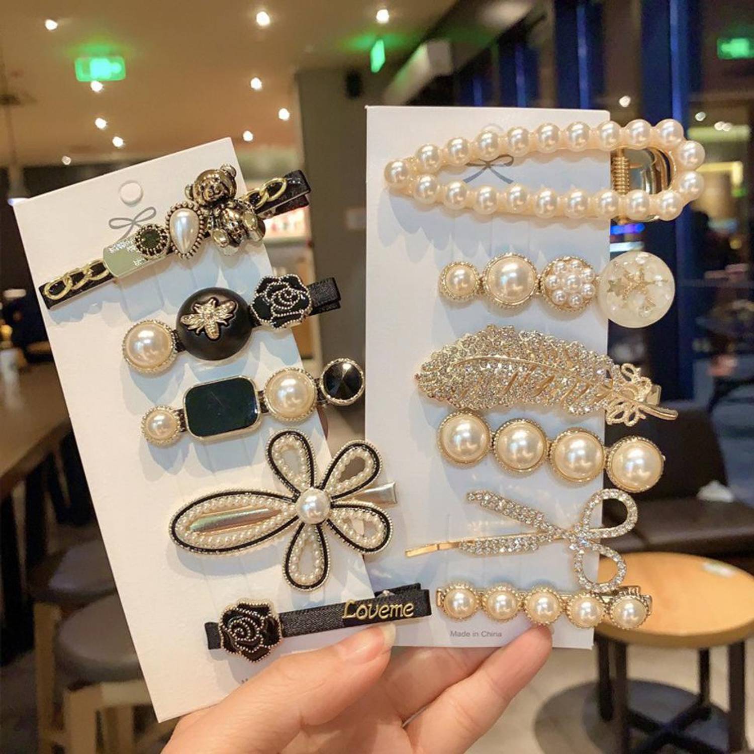 AmazingKarts 11 Piece Korean Style Pearl Barrettes Women's Set Hairpin Korean Style Hair Clip Marble Alligator bobby pins Duckbilled Headdress Jewelry Hair Accessories set Hair Clip