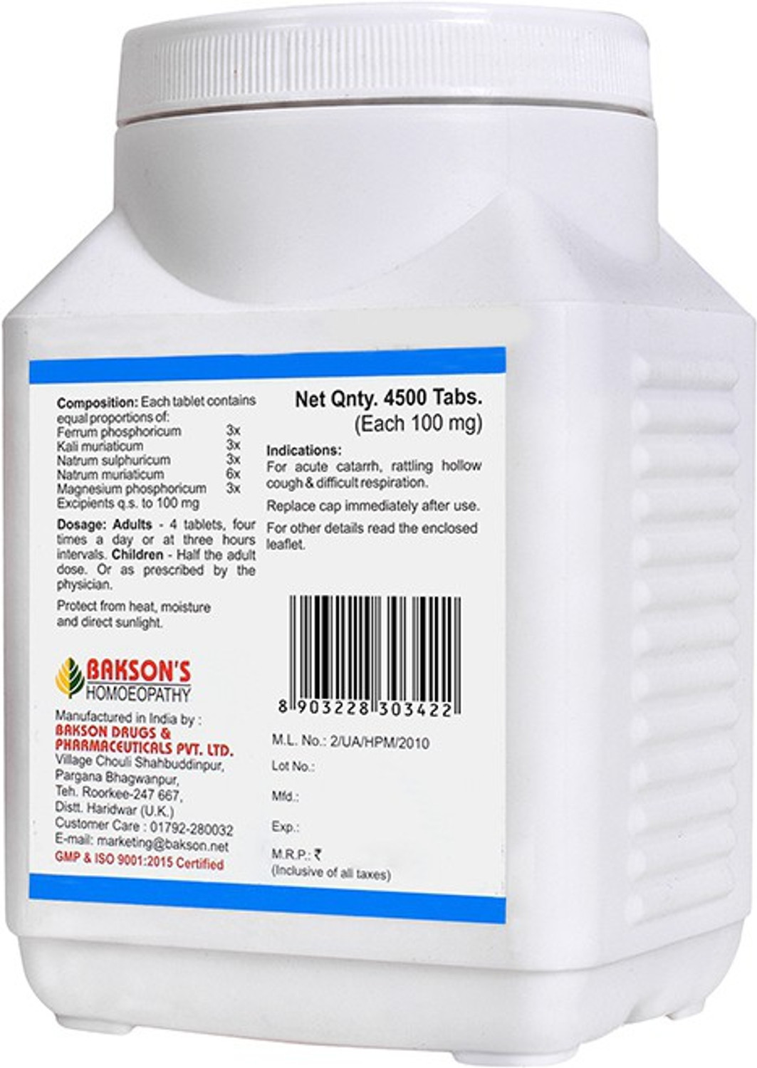 Image of Bakson's Homoeopathy Biochemic Combination Tablets # 6 (Cough, Cold & Catarrh) Tablets