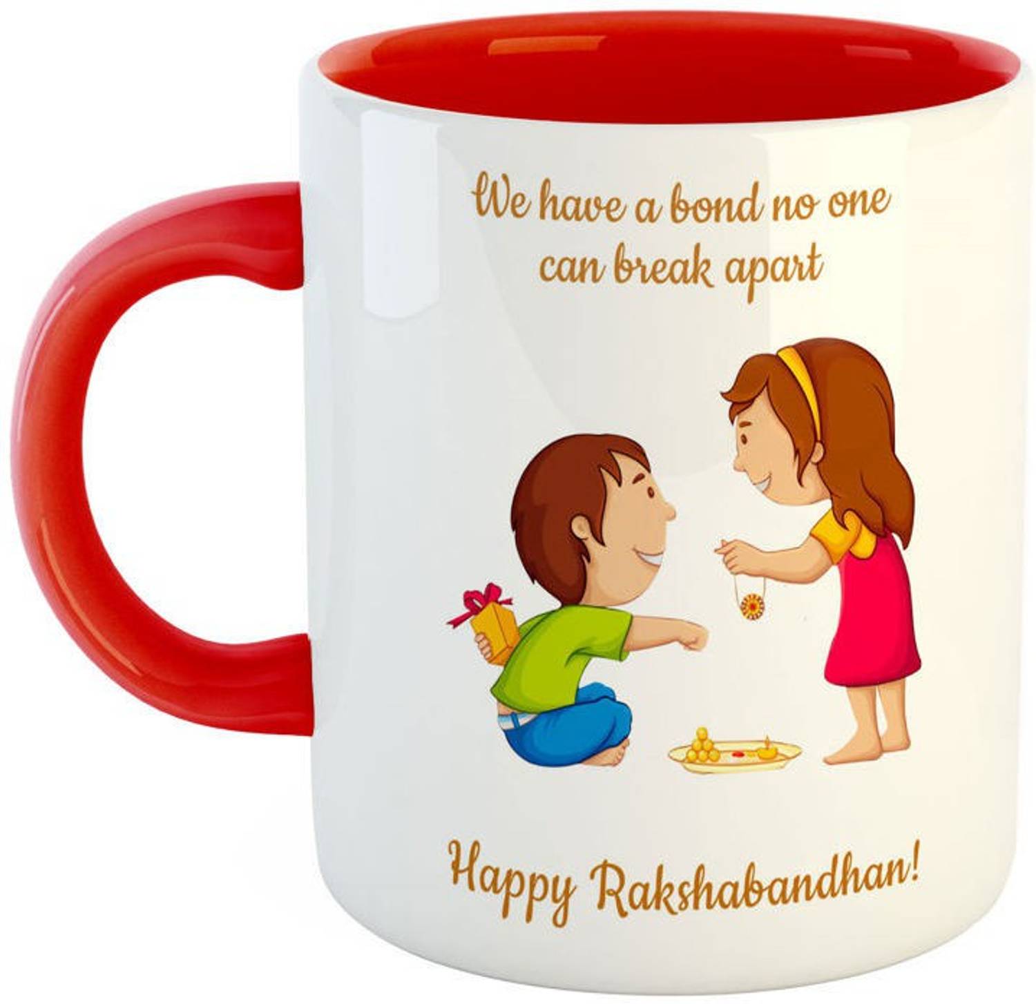 ARTBUG We Have A Bond No One Can Break Apart Ceramic Coffee Best Rakhi Gift for Sister/Brother, Rakshabandhan, Rakhi, Bhai Dooj - Red Ceramic Coffee Mug