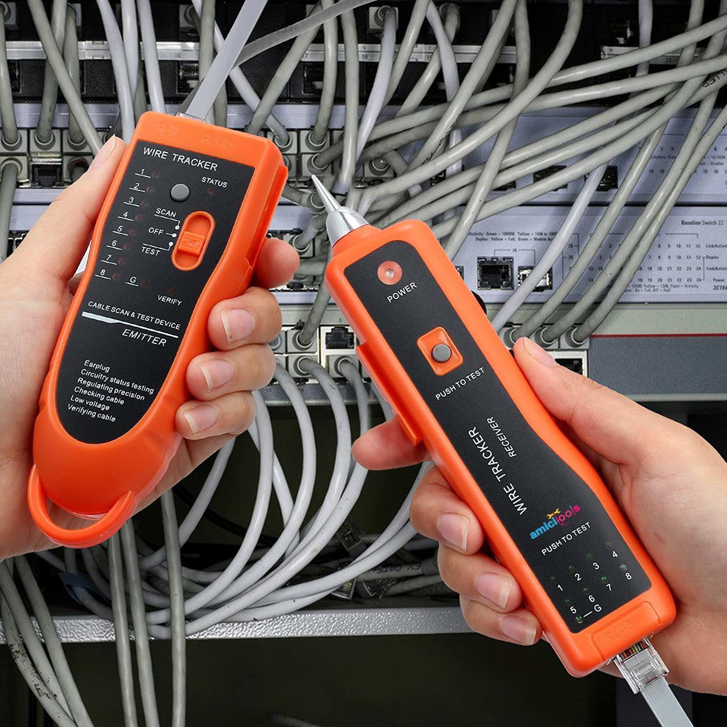 Image of amiciTools XQ-350 Wire Tracker, Cable Break Point Tester for Network Cable (RJ45), Ethernet LAN, Telephone Line (RJ11) with 2X 9V Batteries Digital Multimeter