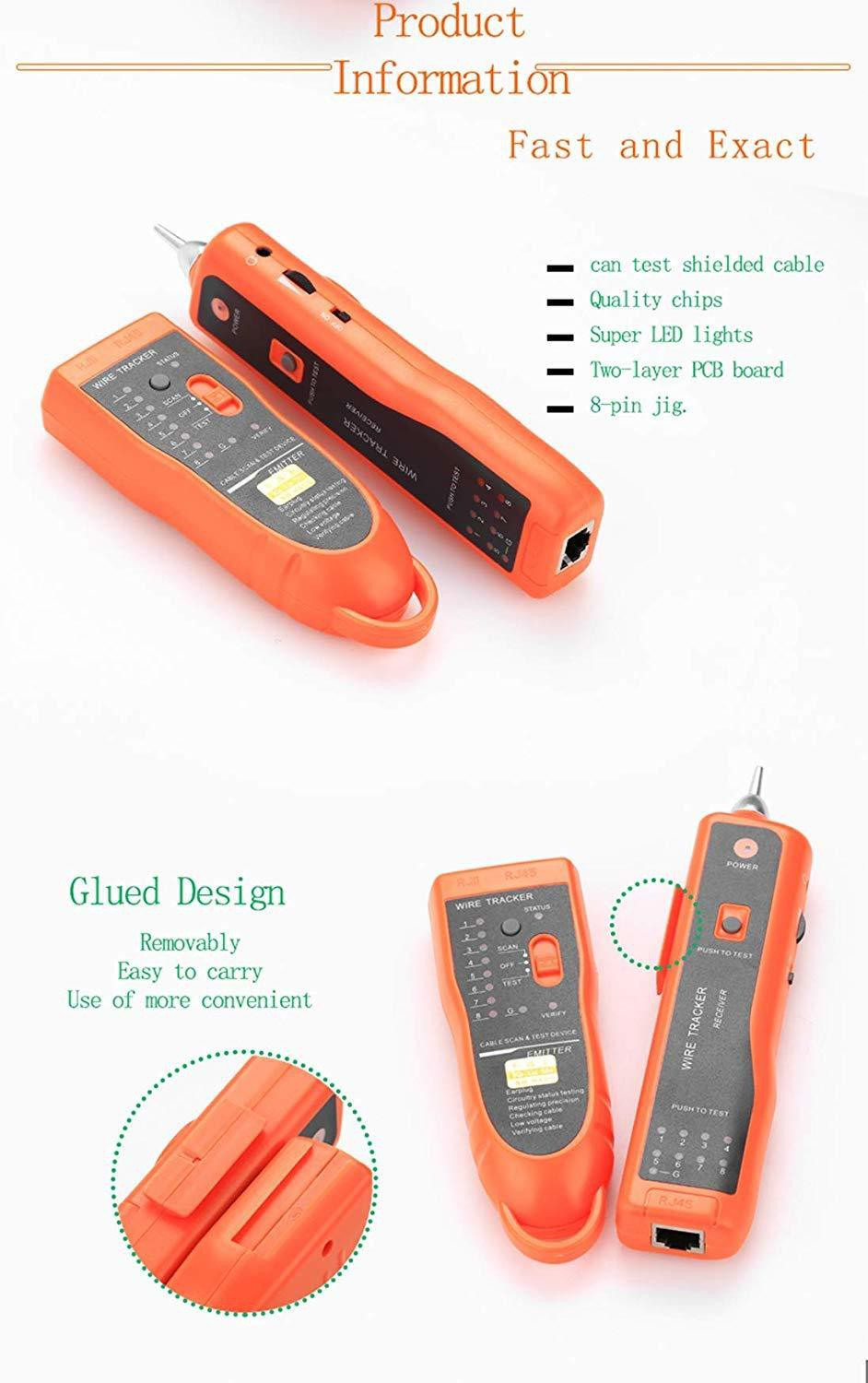 Image of amiciTools XQ-350 Wire Tracker, Cable Break Point Tester for Network Cable (RJ45), Ethernet LAN, Telephone Line (RJ11) with 2X 9V Batteries Digital Multimeter