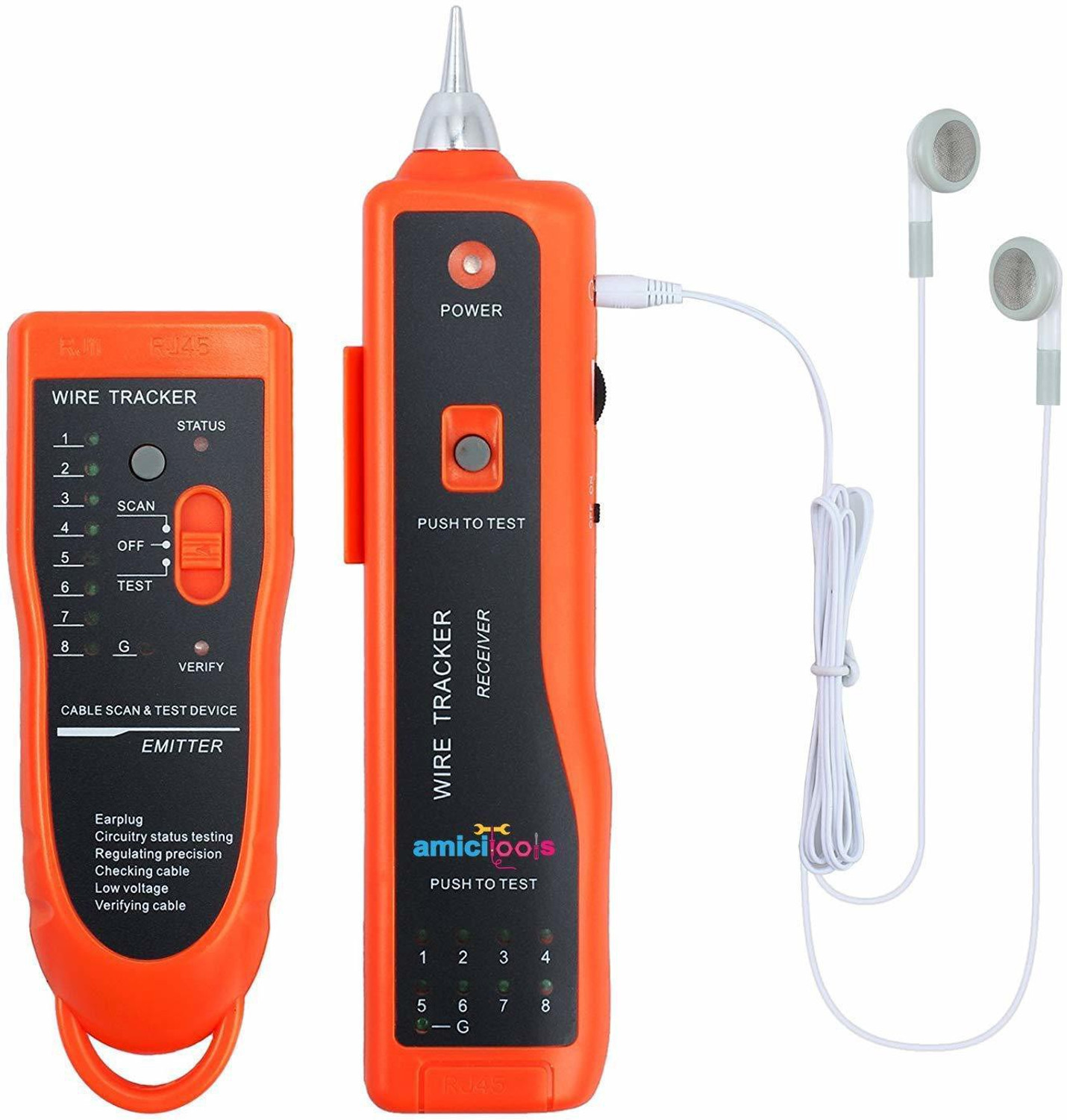 Image of amiciTools XQ-350 Wire Tracker, Cable Break Point Tester for Network Cable (RJ45), Ethernet LAN, Telephone Line (RJ11) with 2X 9V Batteries Digital Multimeter