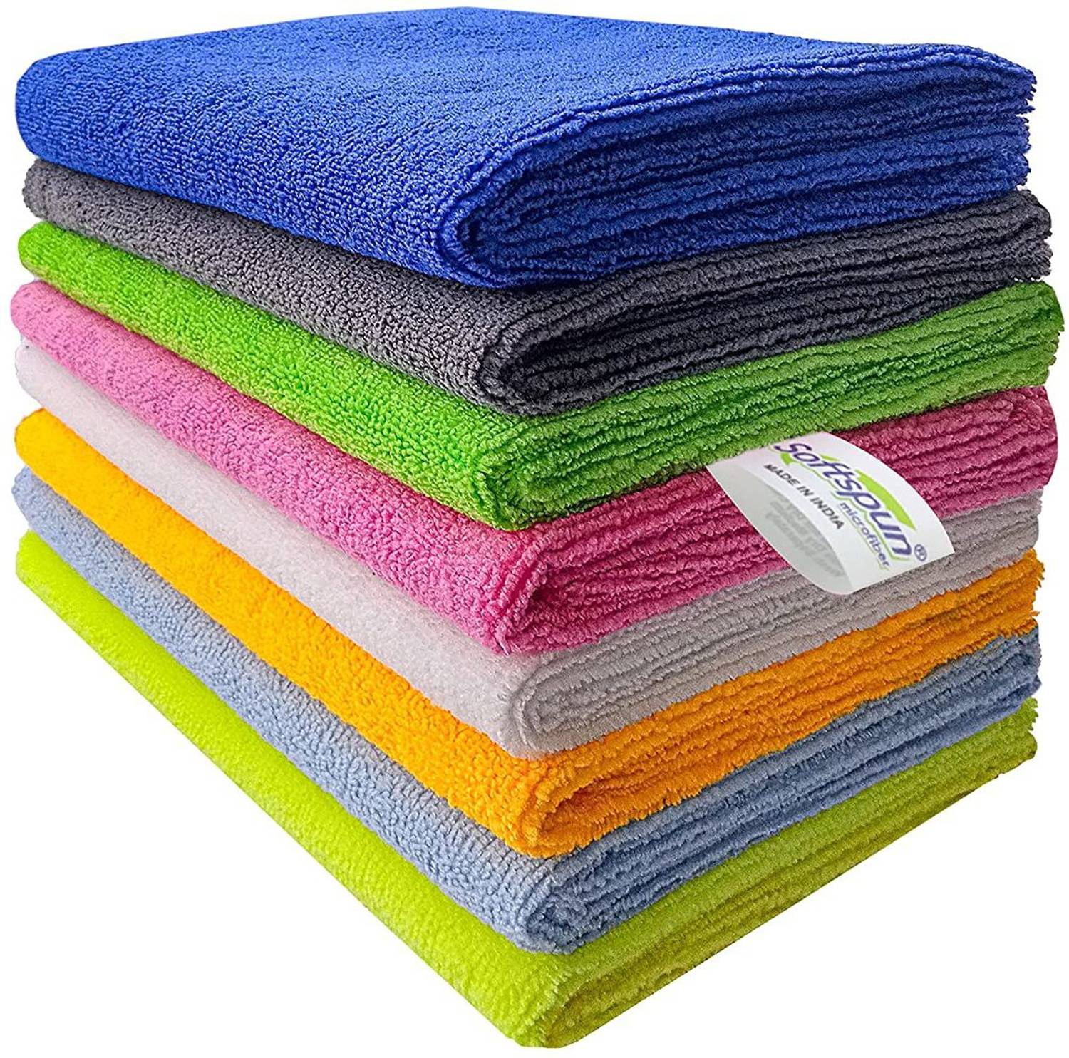 SOFTSPUN Microfiber Vehicle Washing Cloth (Pack Of 8, 340 GSM)
