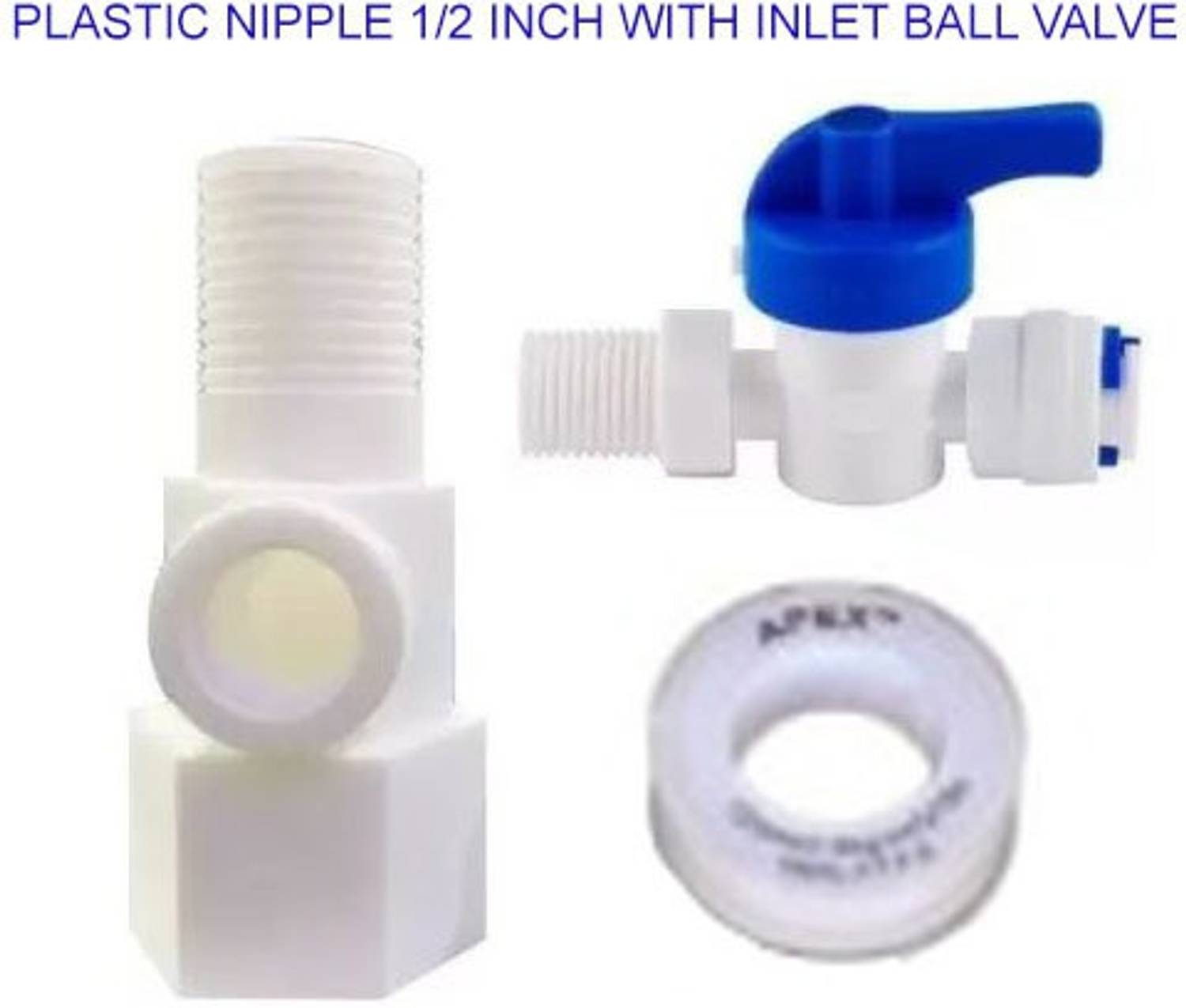ADICO 1/2 " Plastic nipple with 1/4 " Pastic inlet ball valve For Ro Pipe Tubing ( coupling set - diverter valve & on/ off tee valve ) Media Filter Cartridge