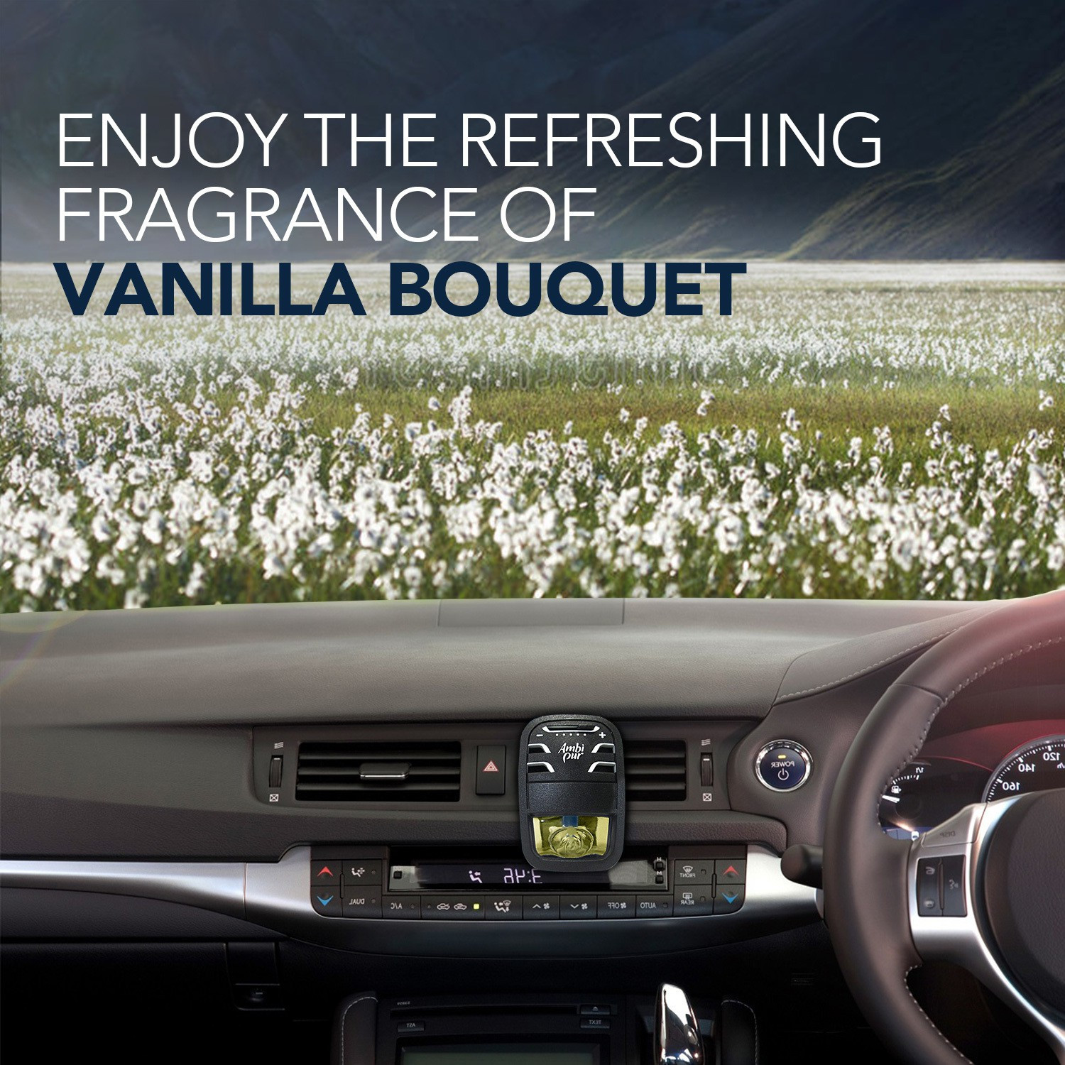 Image of Ambipur Vanilla Bouquet Car Freshener Starter Kit Car Freshener Diffuser Vanilla Bouquet Car Freshener Starter Kit (7.5 ml)