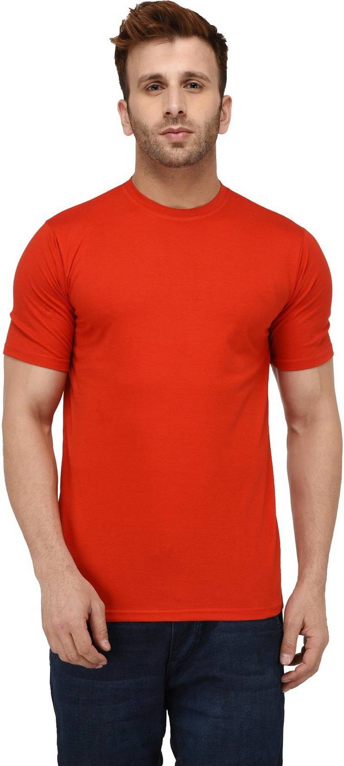 London Hills Men Solid Round Neck Cotton Blend Red T-Shirt