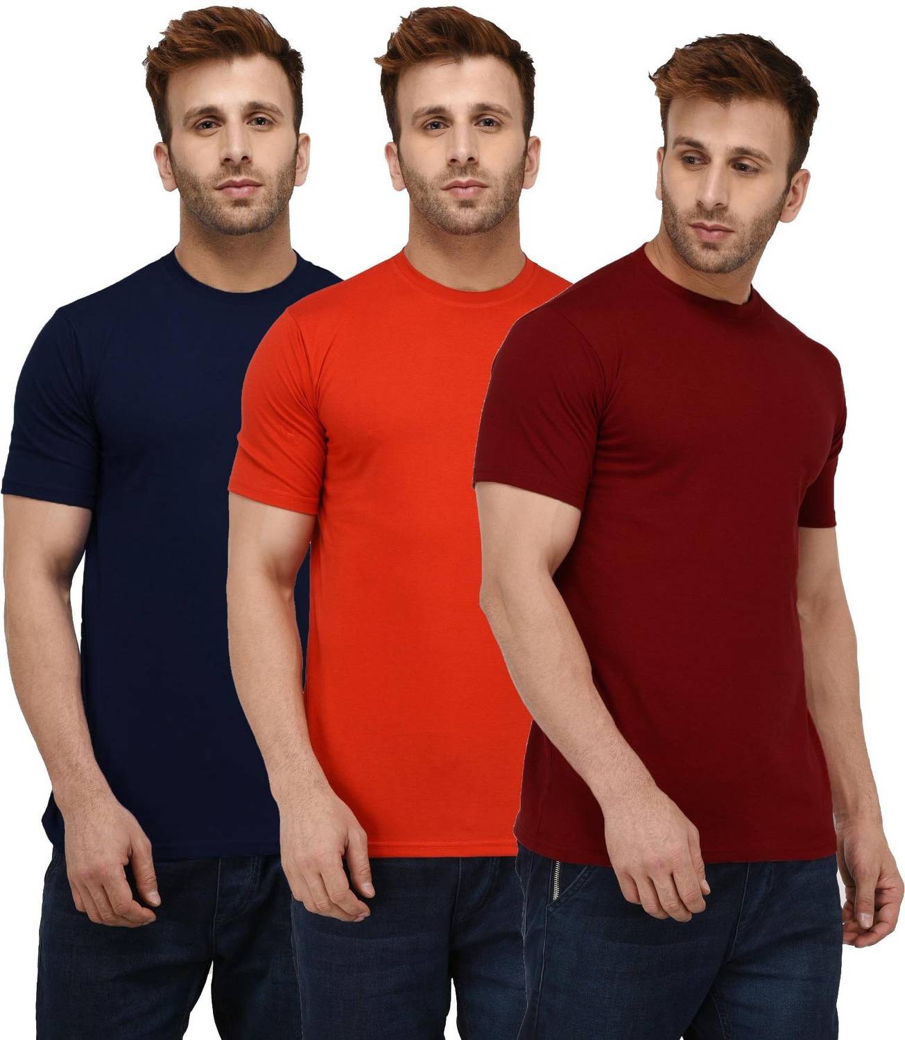 London Hills Pack of 3 Men Solid Round Neck Cotton Blend Dark Blu