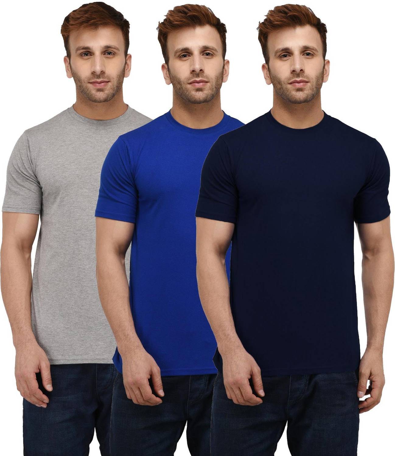 London Hills Pack of 3 Men Solid Round Neck Cotton Blend Dark Blu