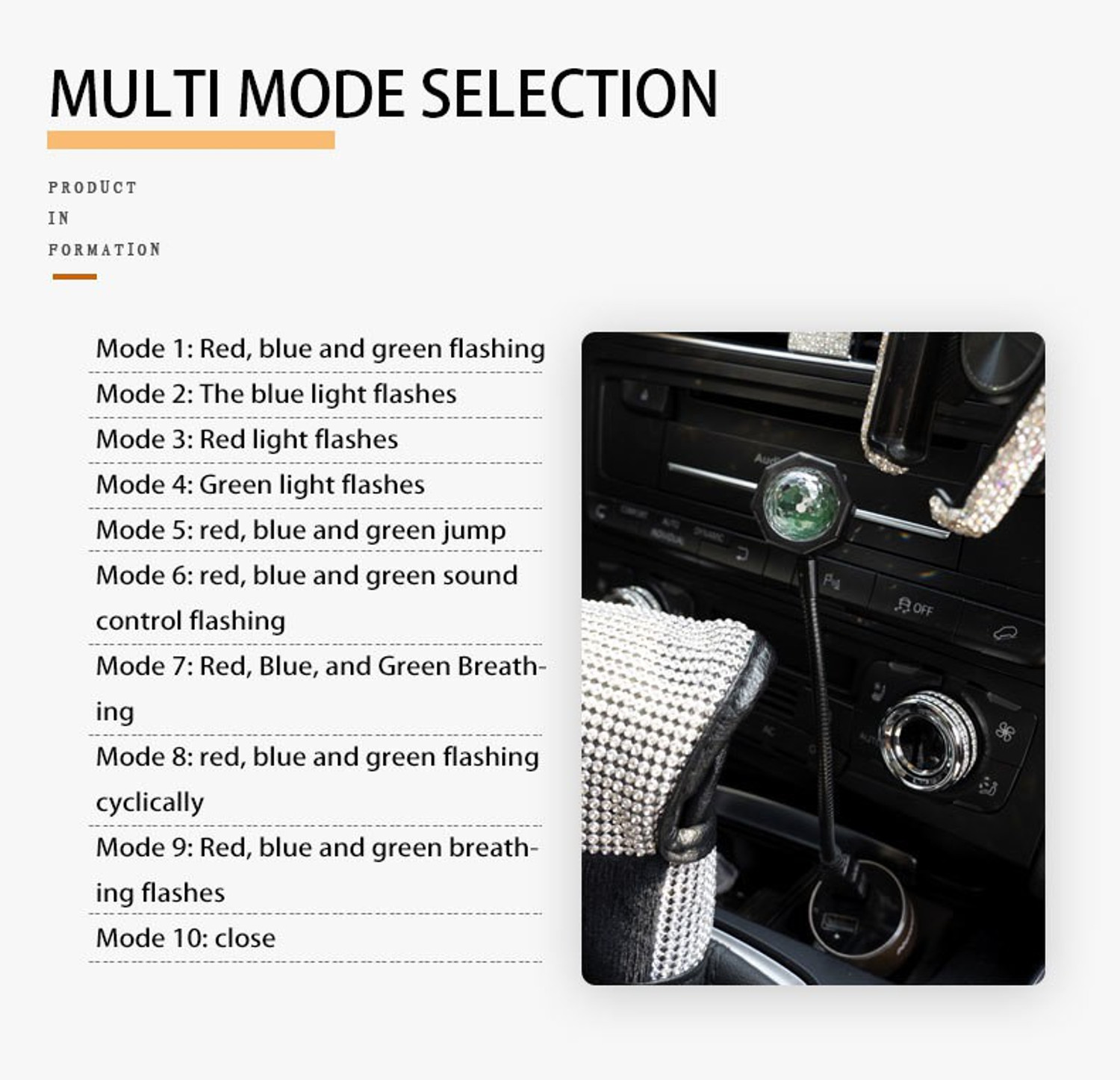 Image of WRADER USB Car DJ Light with Multi Functional Light Modes Disco Light for Cars and Home Shower Laser Light