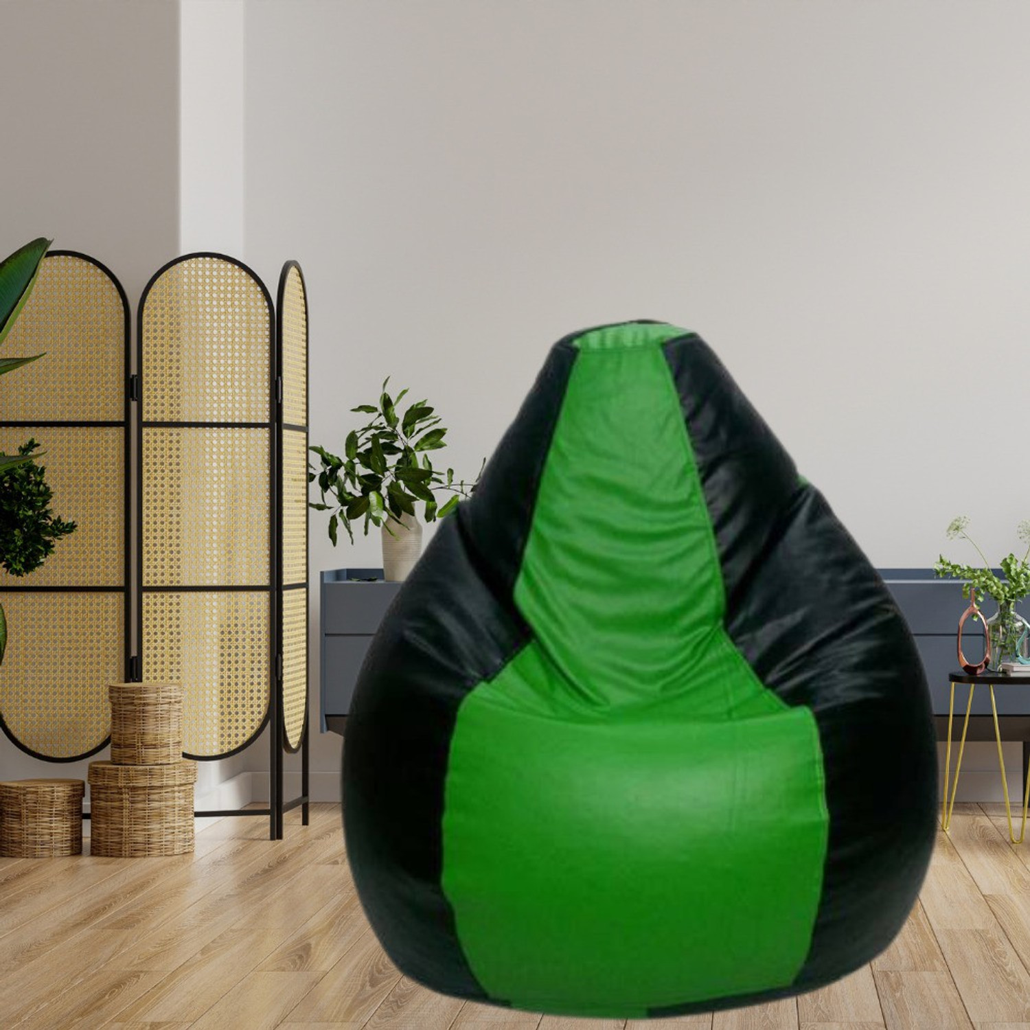 Image of LAXIKON XXXL Tear Drop Bean Bag Cover (Without Beans) (Green, Black)