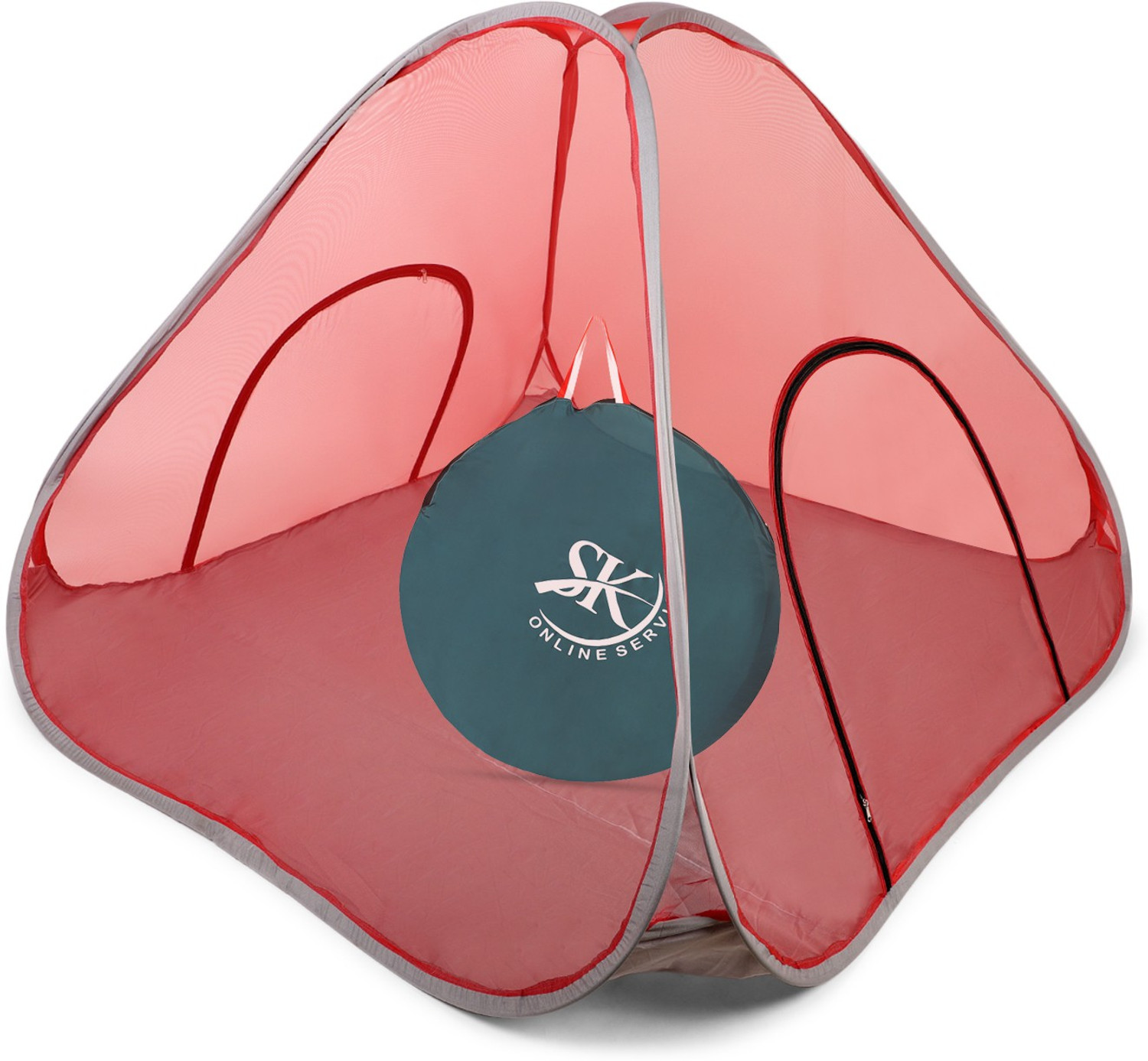 Image of SK Online Services Double Bed Foldable Mosquito Net / Macchardani With Base, Portable Double Bed Mosquito Net /Tent with 2 Side Large Zipper Doors Polyester Washable Adults Mosquito Net