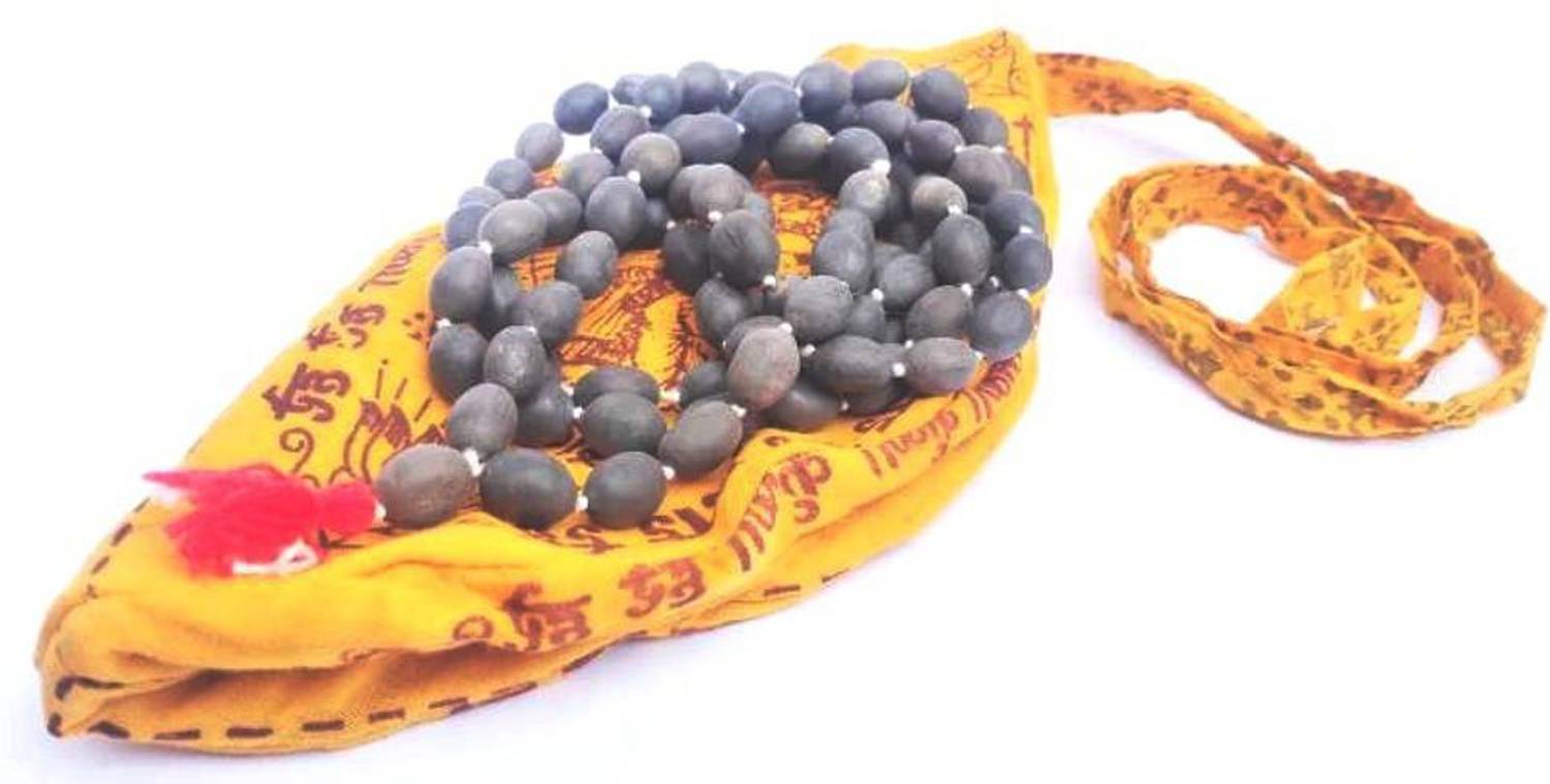 A1 Laxmi Ganesh Lotus Seed Kamal Gatta Japa Mala 108+1 Rosary Beads Wood Chain with gaumukhi bag free Wood Chain