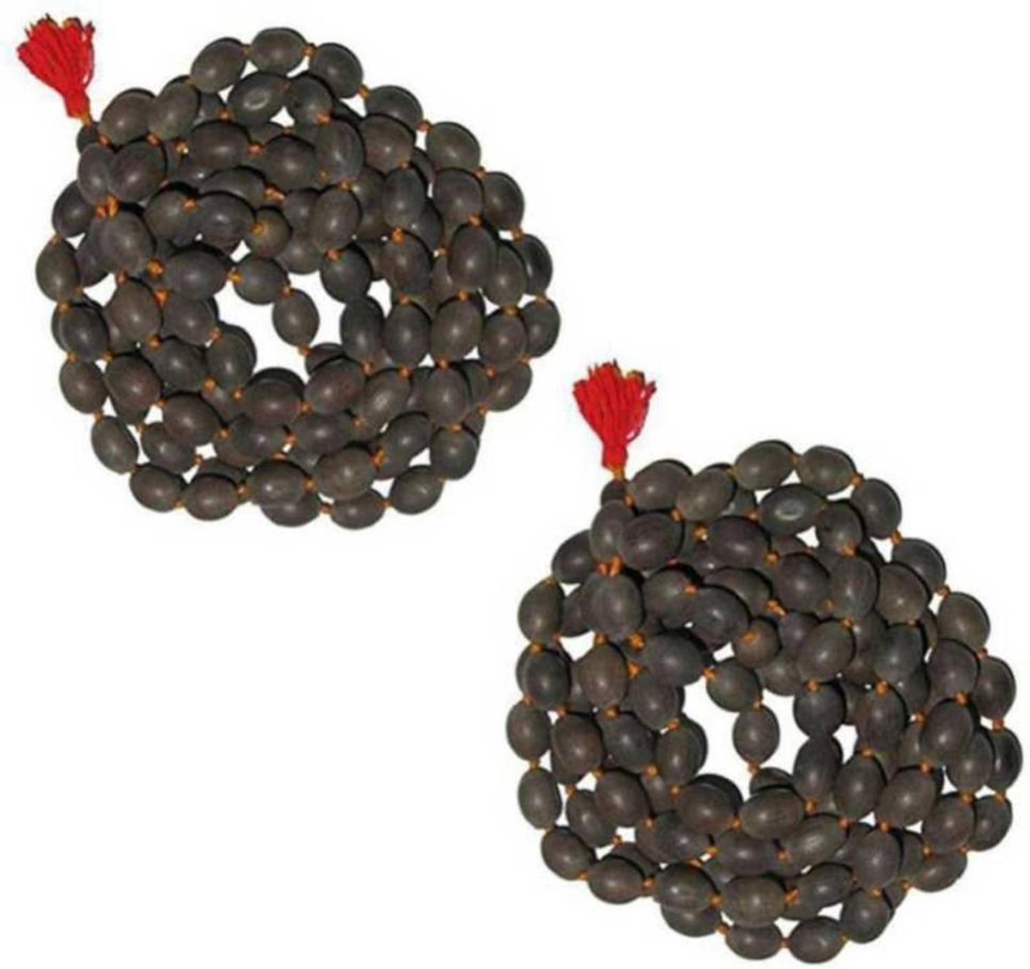 A1 Laxmi Ganesh Lotus Seed Kamal Gatta Japa Mala 108+1 Rosary Beads Wood Chain Pack of 2 Wood Chain
