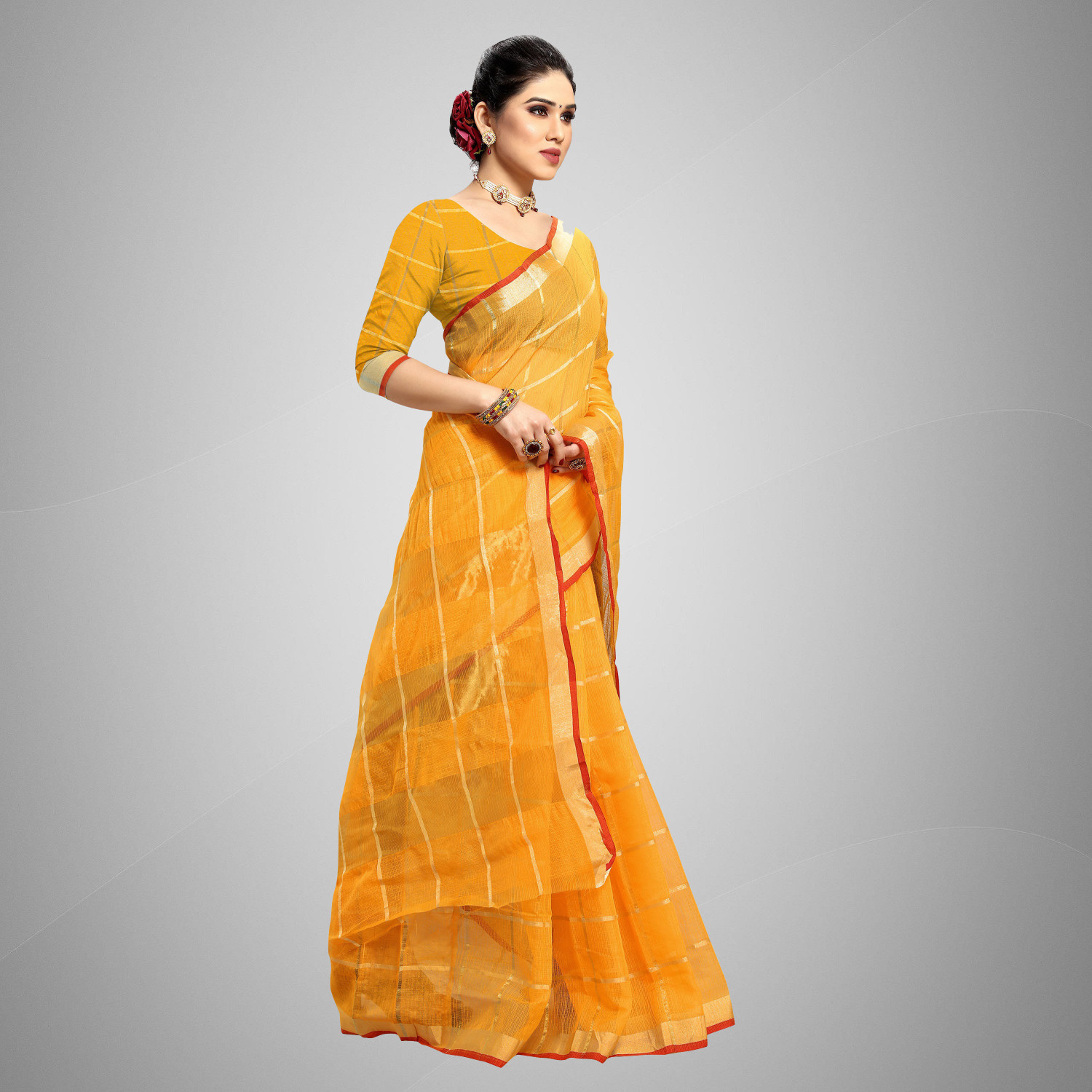 Image of Sidhidata Checkered Kota Doria Pure Cotton, Cotton Silk Saree