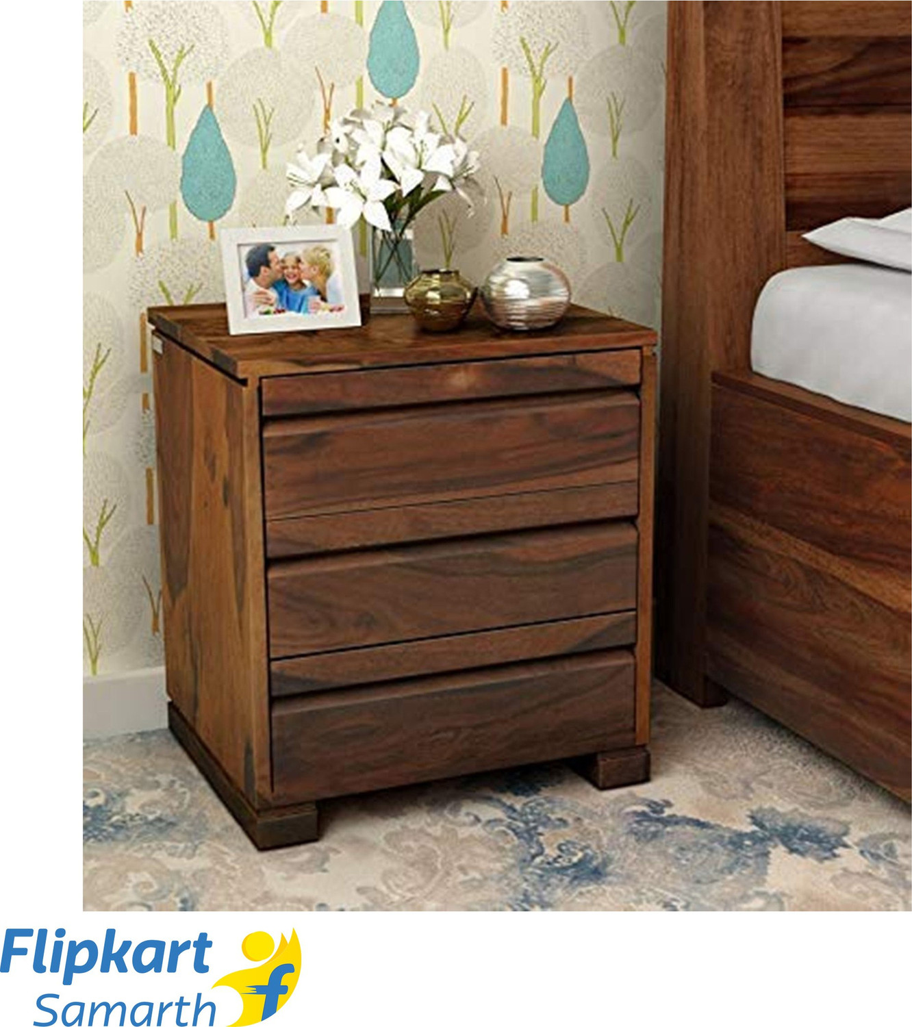 Image of Divine Arts sheesham wood standard storage bedside end table for bedroom (natural finish) Solid Wood Bedside Table
