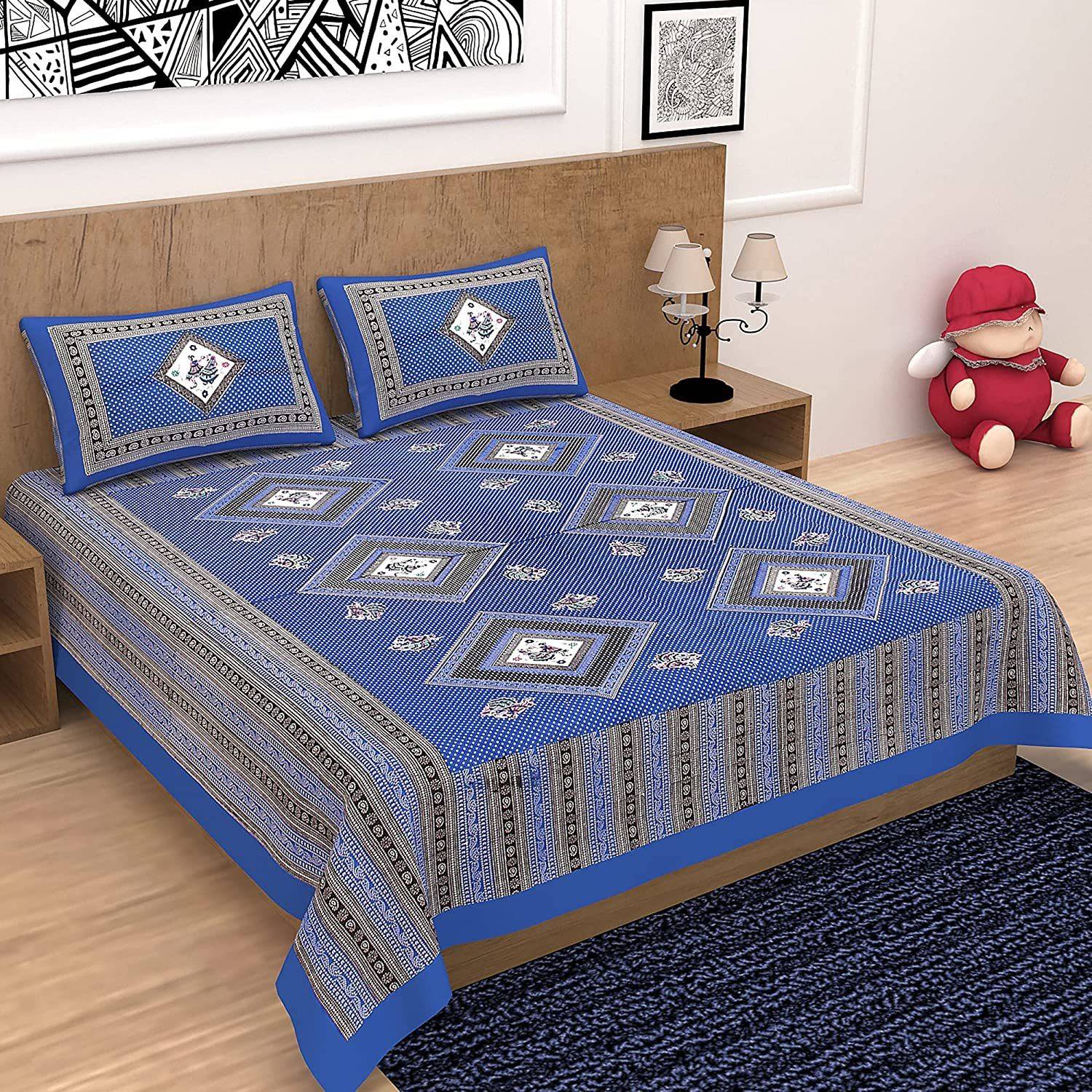 WAR TRADE Cotton Double Flat 144 TC Floral 1 Bedsheet with 2 Pill