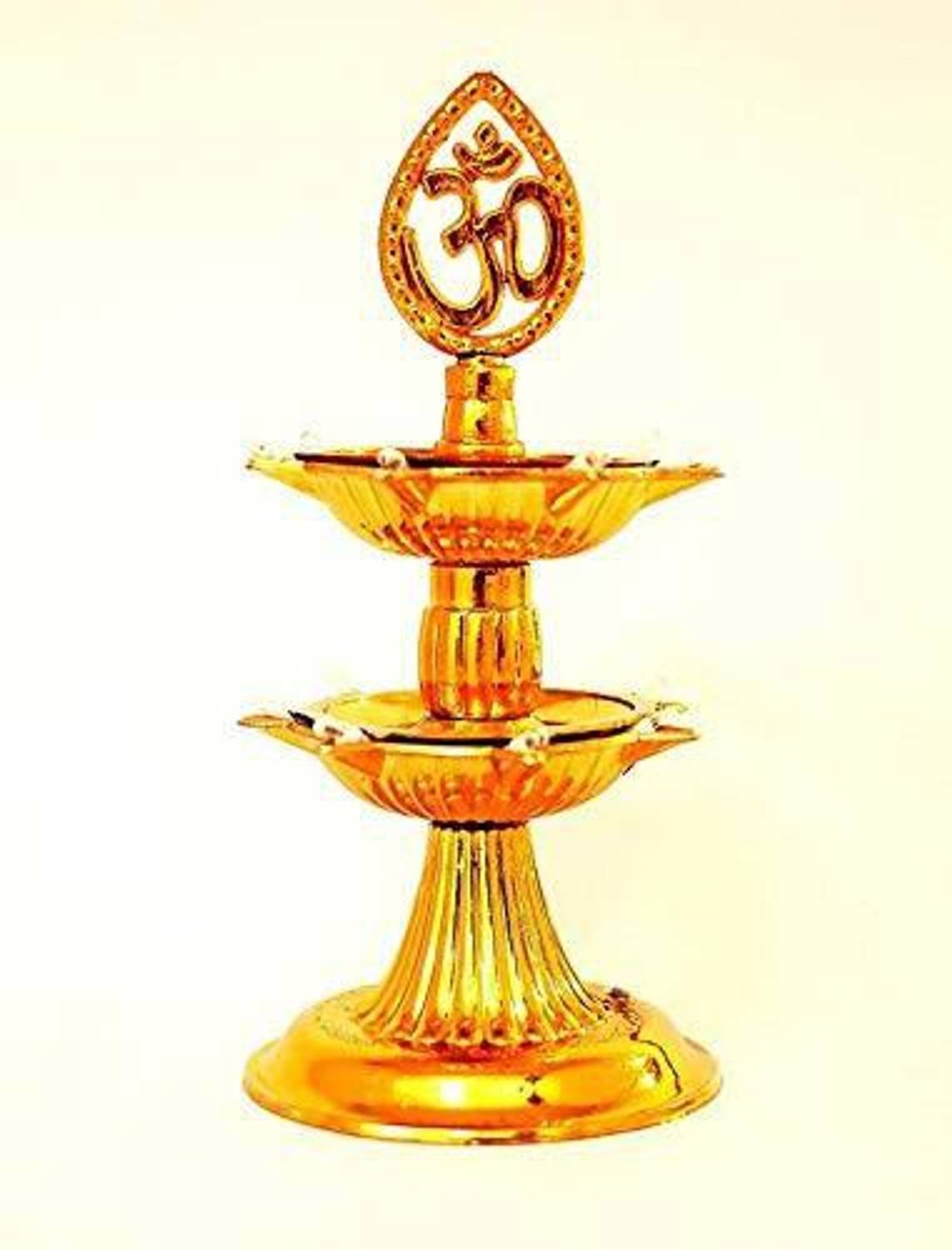 FYUGO 2 Layer Electric Gold LED Diya Plastic (Pack of 1) Table Di