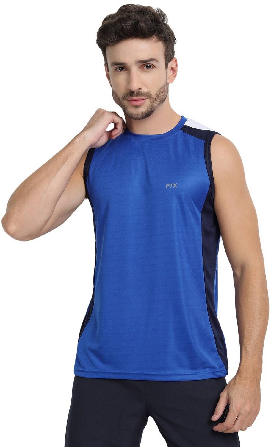 FTX Men Colorblock Round Neck Polyester Blue T-Shirt