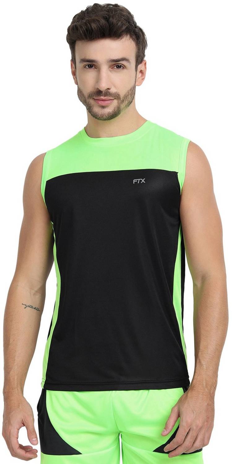 FTX Men Colorblock Round Neck Polyester Black T-Shirt