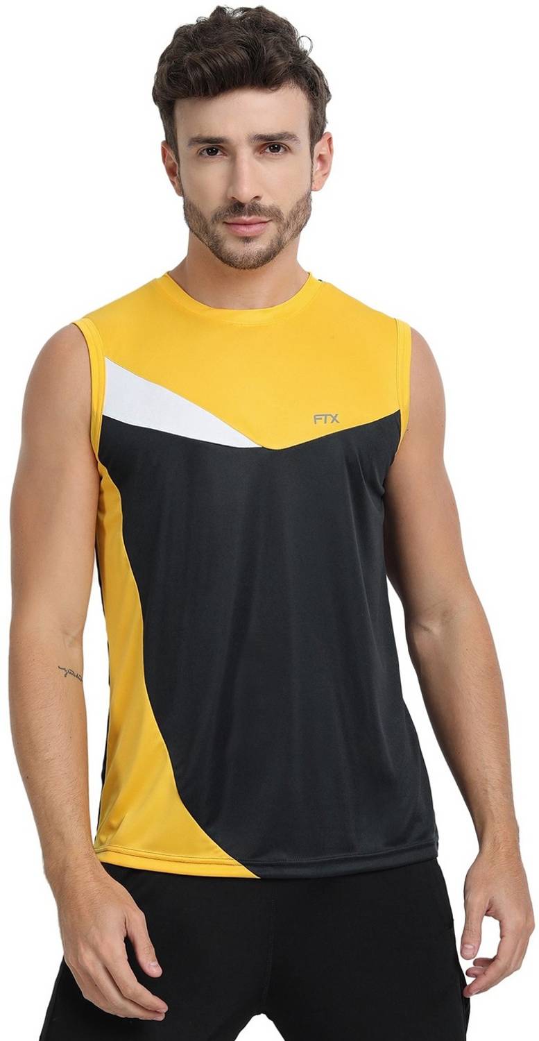 FTX Men Colorblock Round Neck Polyester Black T-Shirt