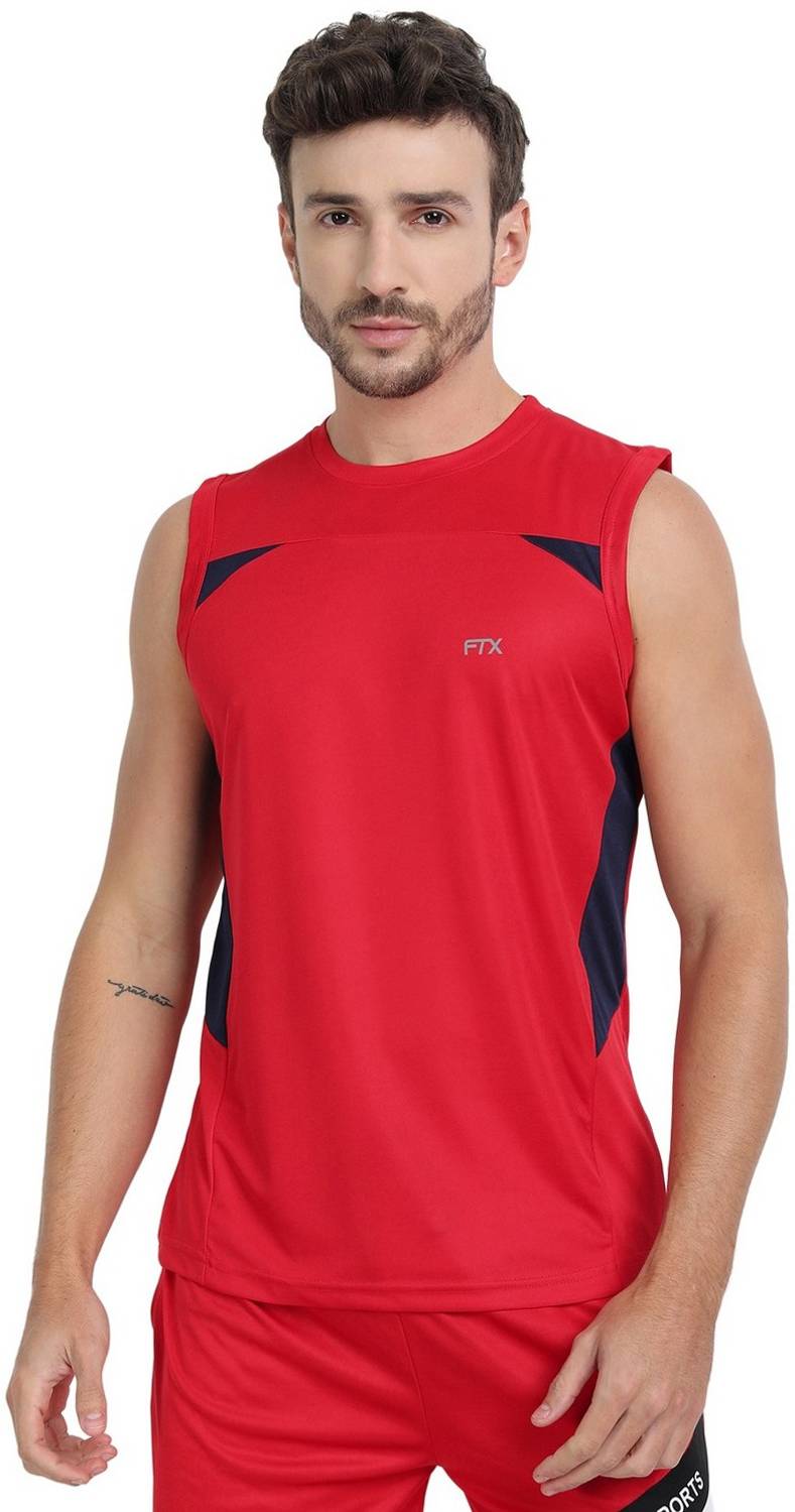 FTX Men Colorblock Round Neck Polyester Red T-Shirt