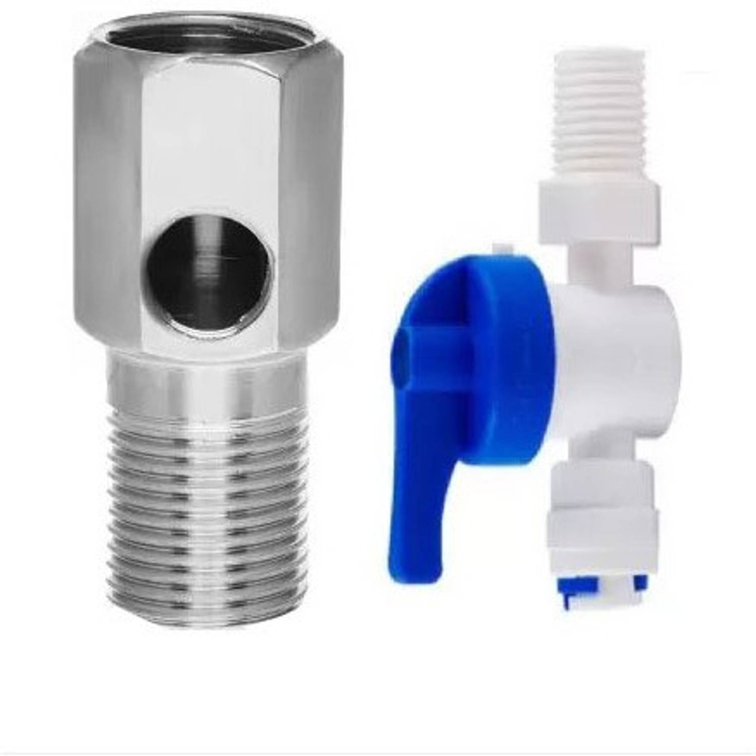 ADICO brass nipple with plastic inlet ball valve for 1/4 " inch ro pipe tubing ( coupling set - diverter valve & on/off tee valve) for water purifier. Solid Filter Cartridge