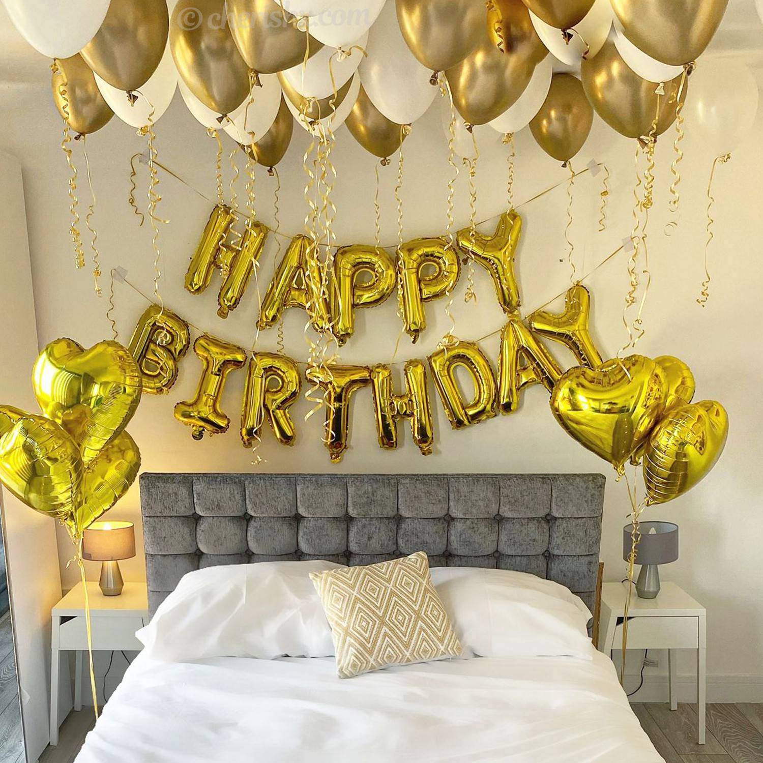 CherishX.com Solid Golden Birthday Decoration Item – Pack of 38 Pcs - Happy Birthday Foil, Star Shape Foil, Chrome & Latex balloons - birthaday decoration kit Balloon