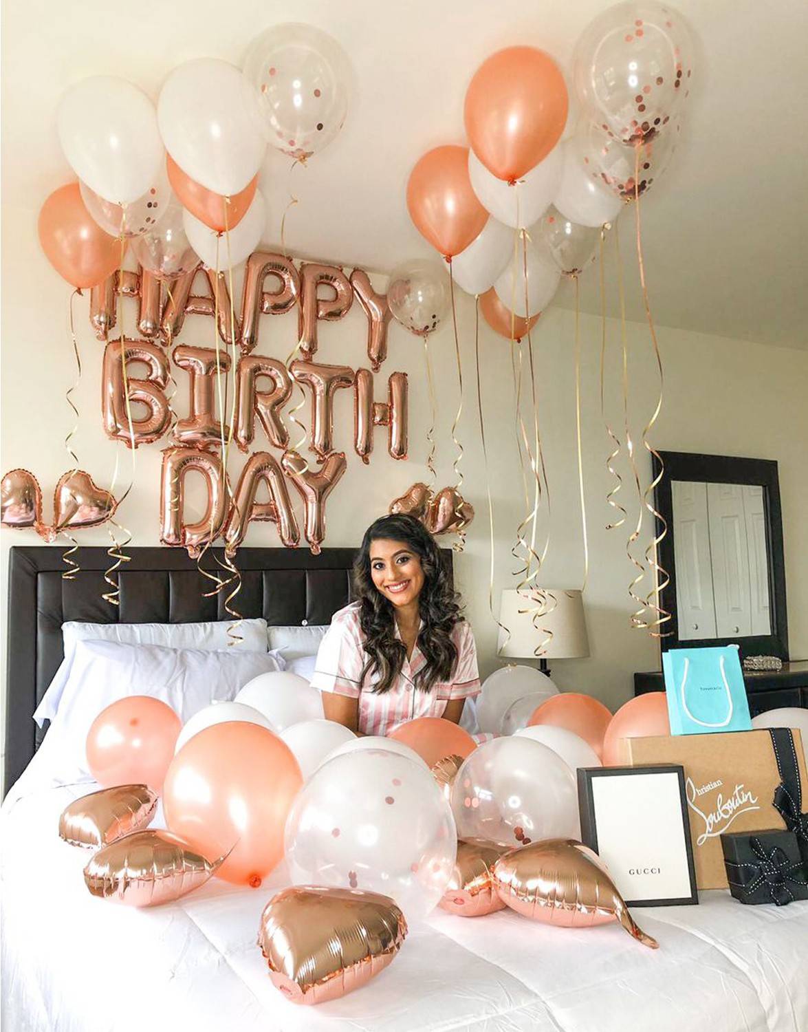 CherishX.com Solid Rosegold Birthday Decoration Party Supplies Kit – Pack of 55 – Happy Birthday Foil, Heart Shape Foil, Confetti, Metallic & Latex Balloons - for Husband, Wife, Boy, Girl Balloon